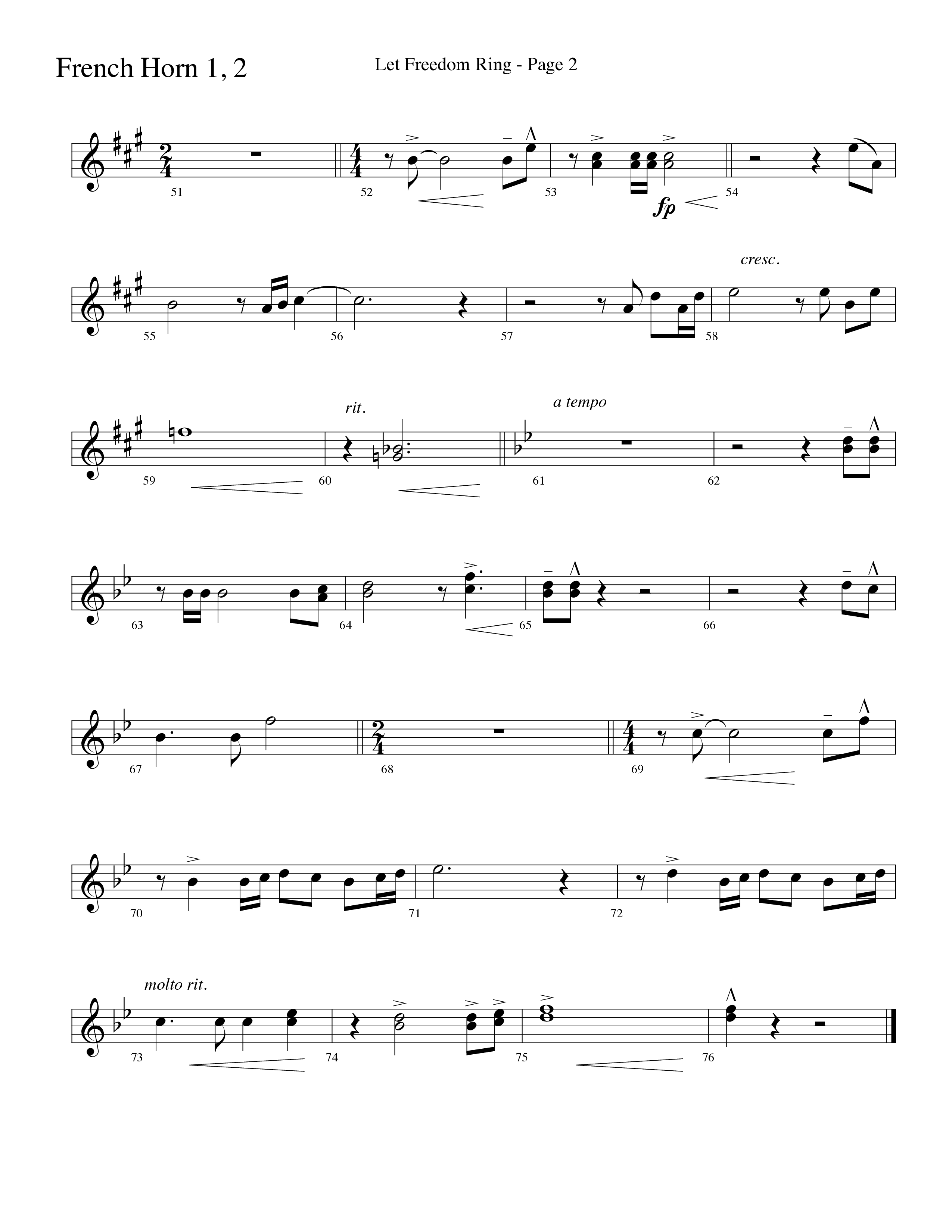 Let Freedom Ring (Choral Anthem SATB) French Horn 1/2 (Word Music Choral / Arr. Camp Kirkland)