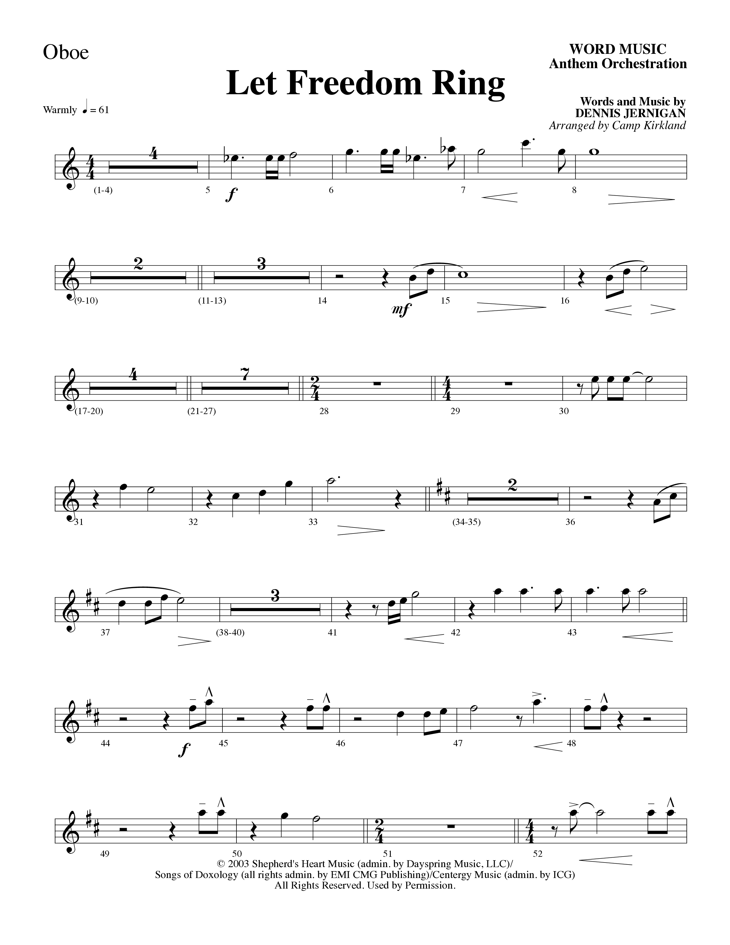 Let Freedom Ring (Choral Anthem SATB) Oboe (Word Music Choral / Arr. Camp Kirkland)