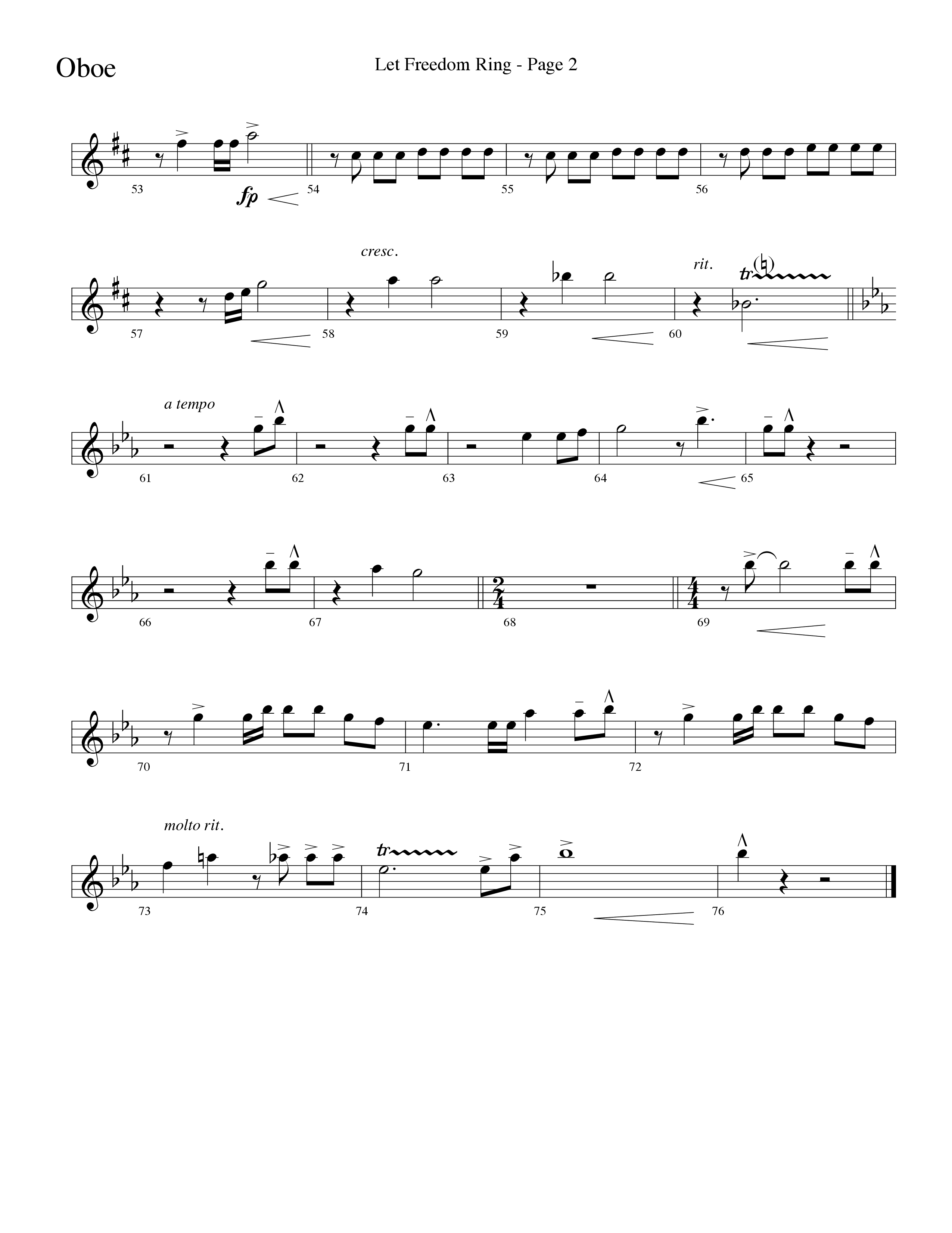 Let Freedom Ring (Choral Anthem SATB) Oboe (Word Music Choral / Arr. Camp Kirkland)