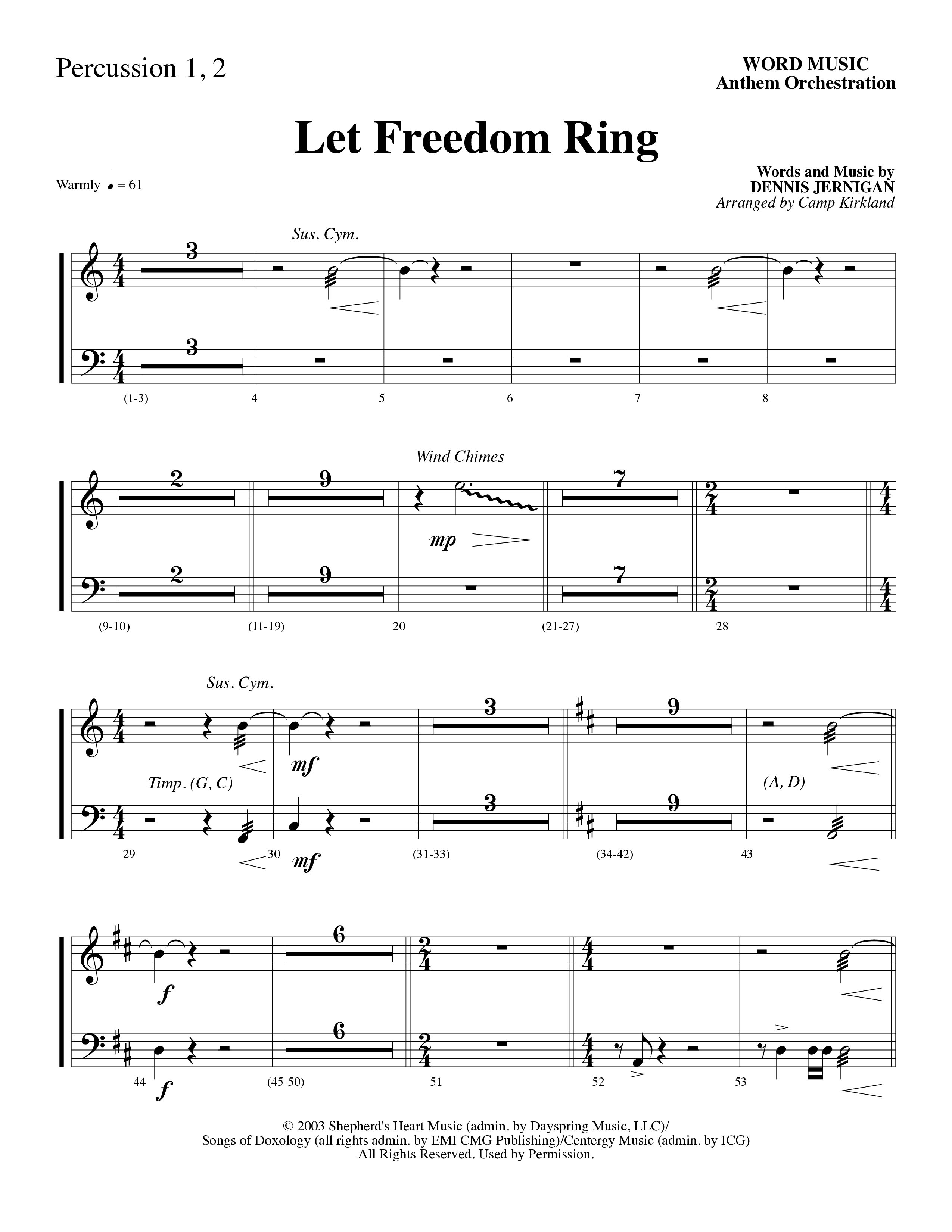Let Freedom Ring (Choral Anthem SATB) Percussion 1/2 (Word Music Choral / Arr. Camp Kirkland)