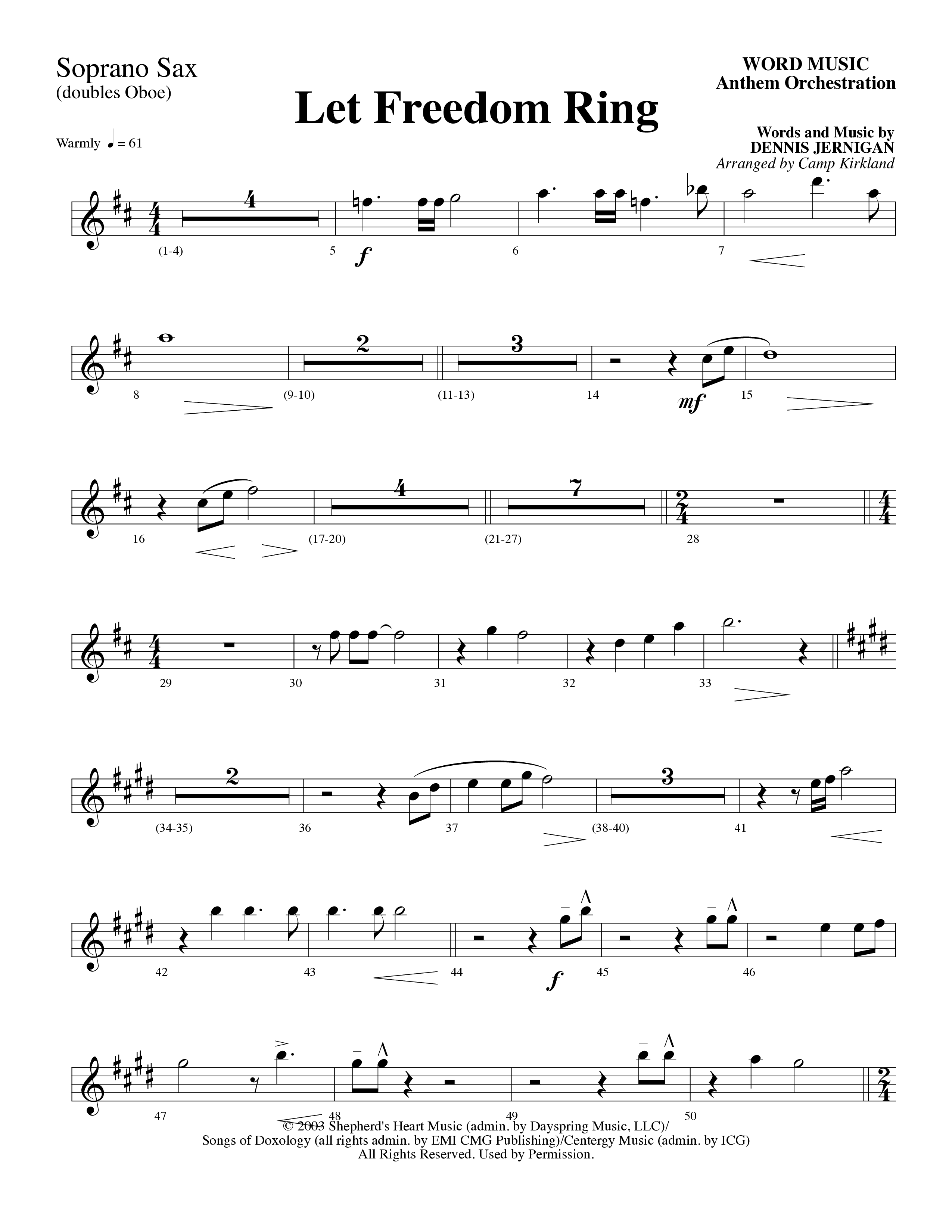 Let Freedom Ring (Choral Anthem SATB) Soprano Sax (Word Music Choral / Arr. Camp Kirkland)