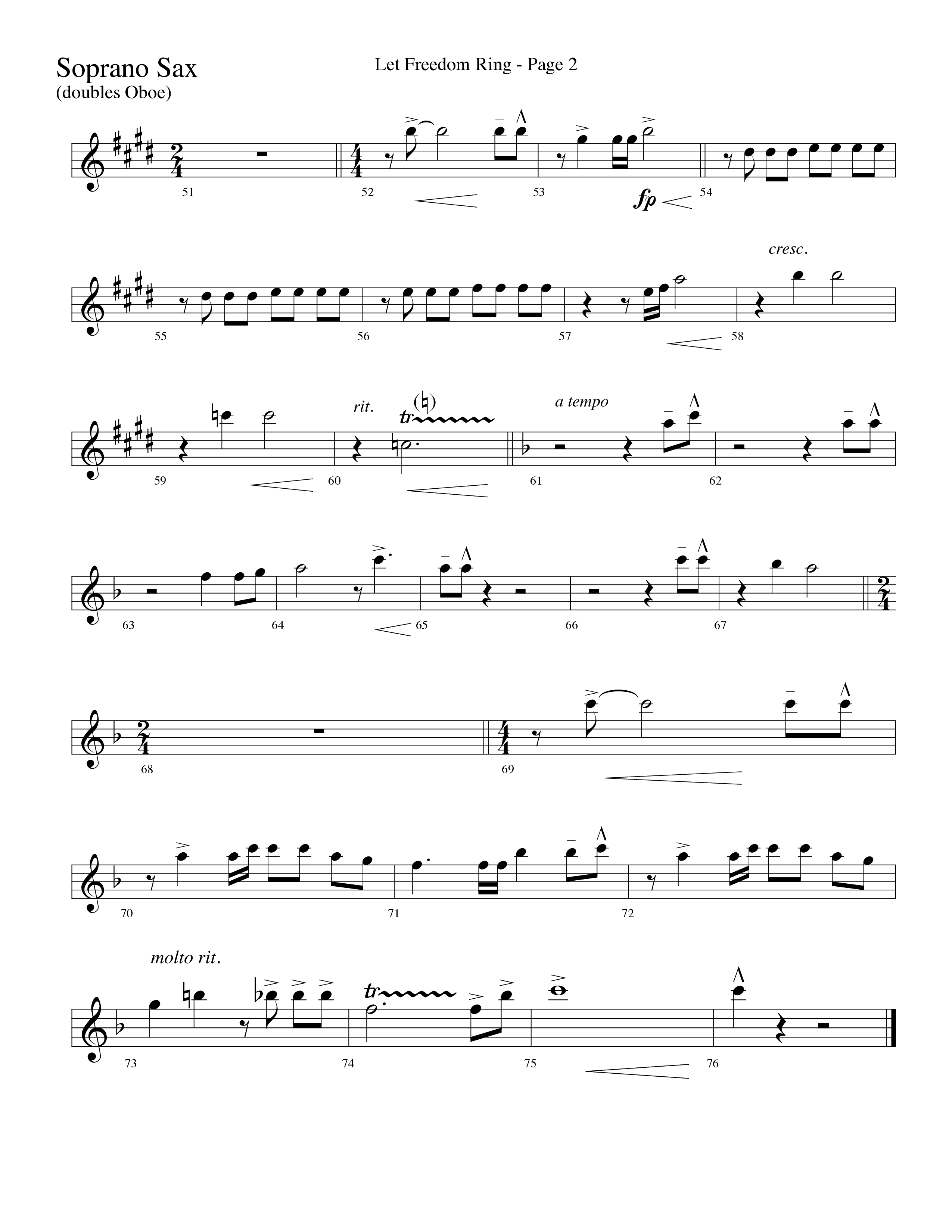 Let Freedom Ring (Choral Anthem SATB) Soprano Sax (Word Music Choral / Arr. Camp Kirkland)