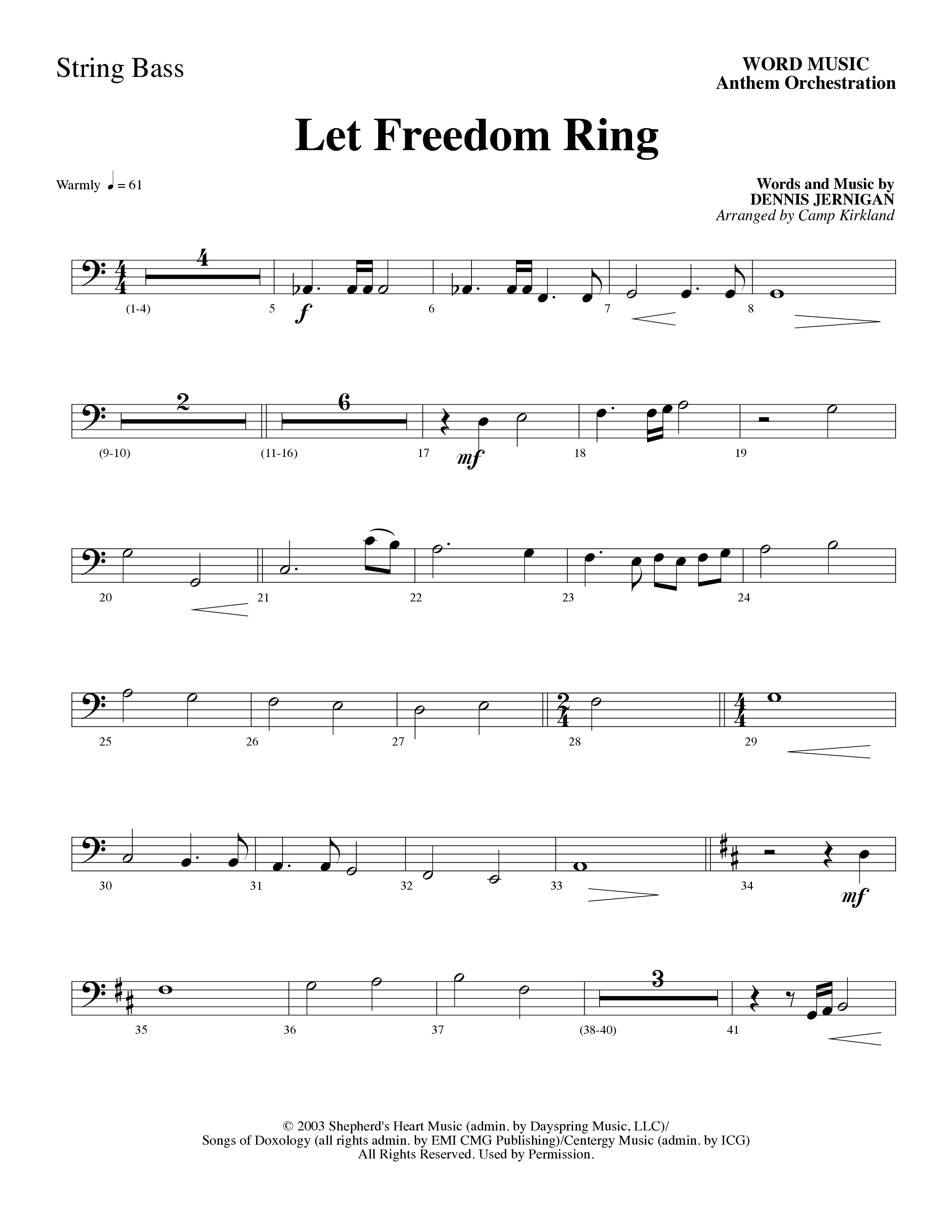 Let Freedom Ring (Choral Anthem SATB) String Bass (Word Music Choral / Arr. Camp Kirkland)