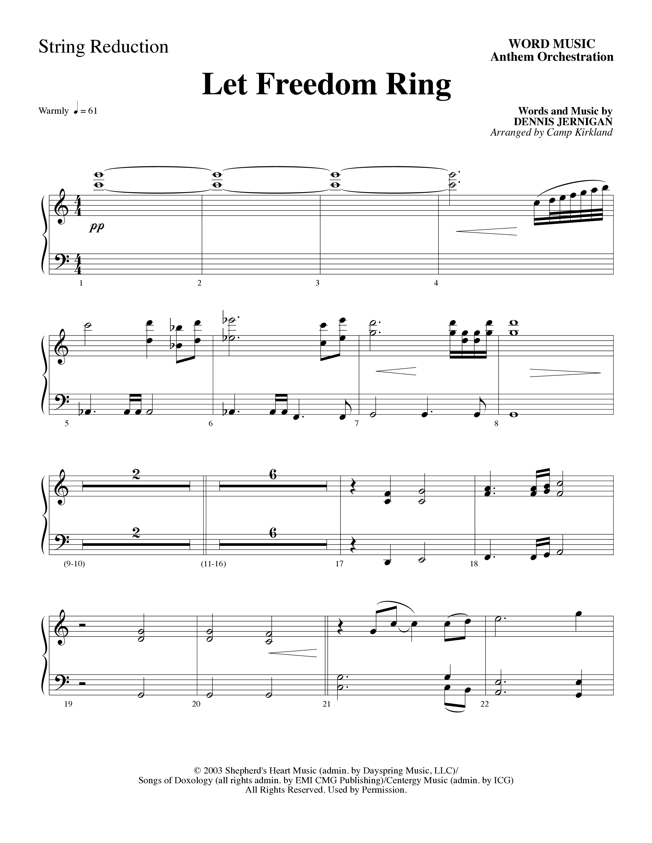 Let Freedom Ring (Choral Anthem SATB) String Reduction (Word Music Choral / Arr. Camp Kirkland)