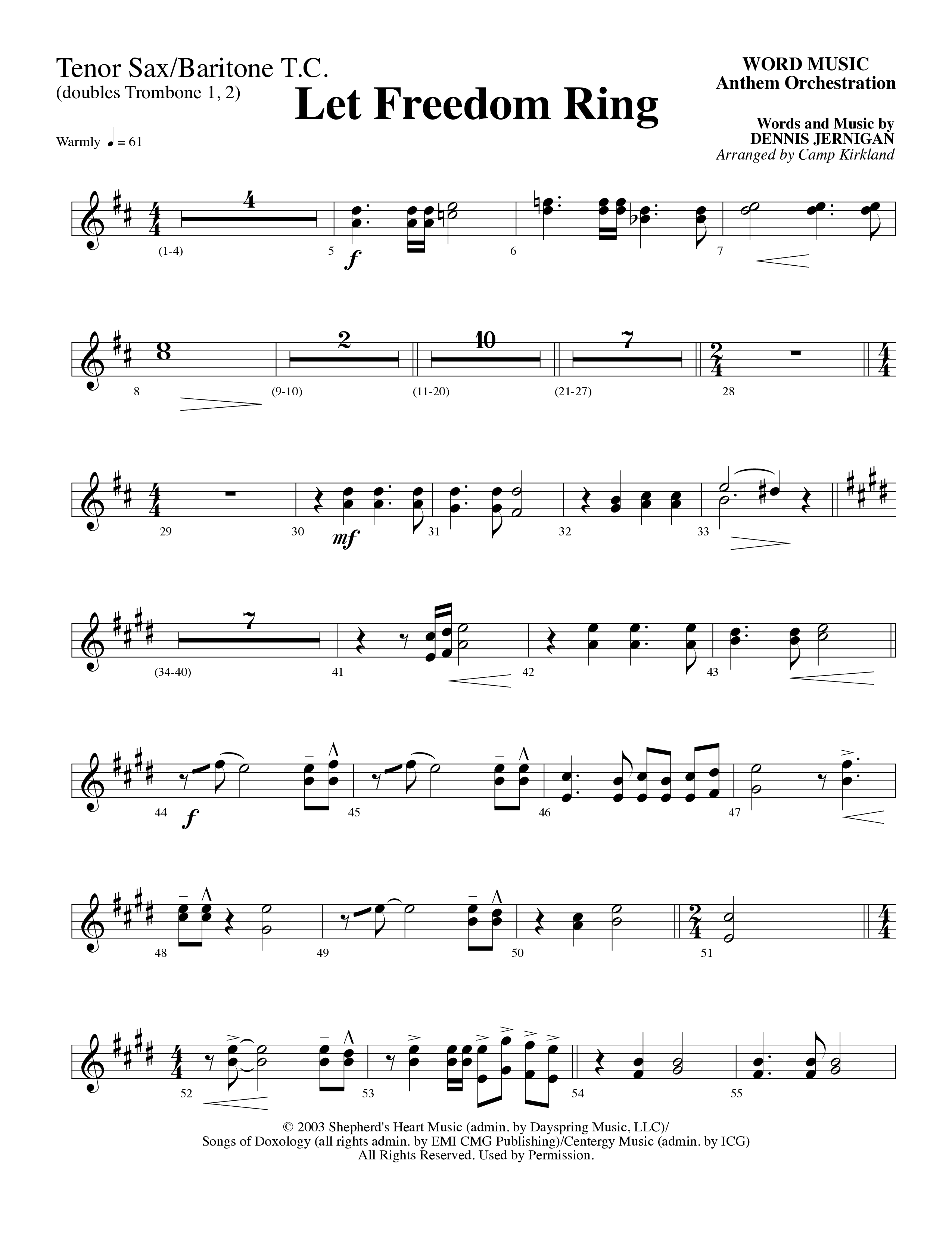 Let Freedom Ring (Choral Anthem SATB) Tenor Sax/Baritone T.C. (Word Music Choral / Arr. Camp Kirkland)