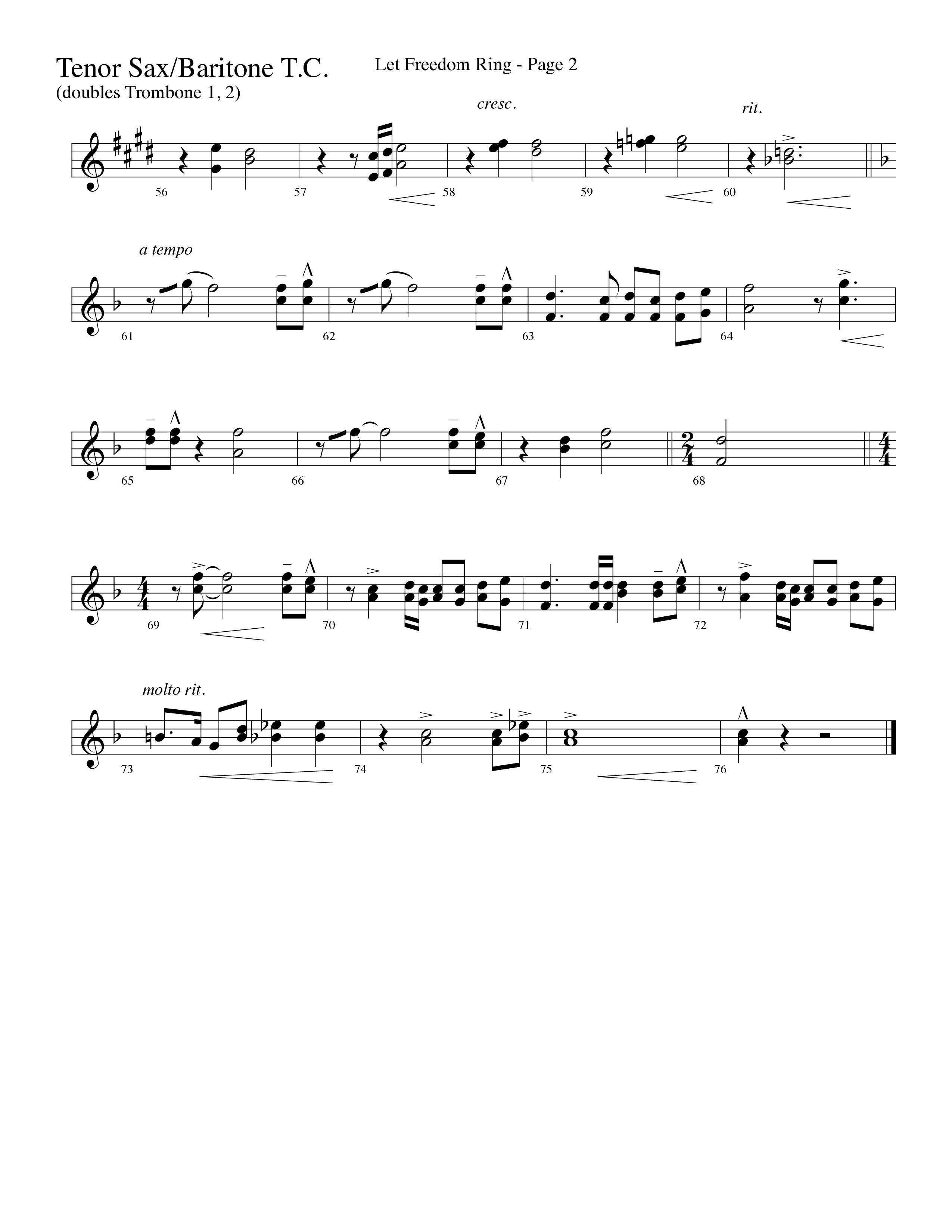 Let Freedom Ring (Choral Anthem SATB) Tenor Sax/Baritone T.C. (Word Music Choral / Arr. Camp Kirkland)