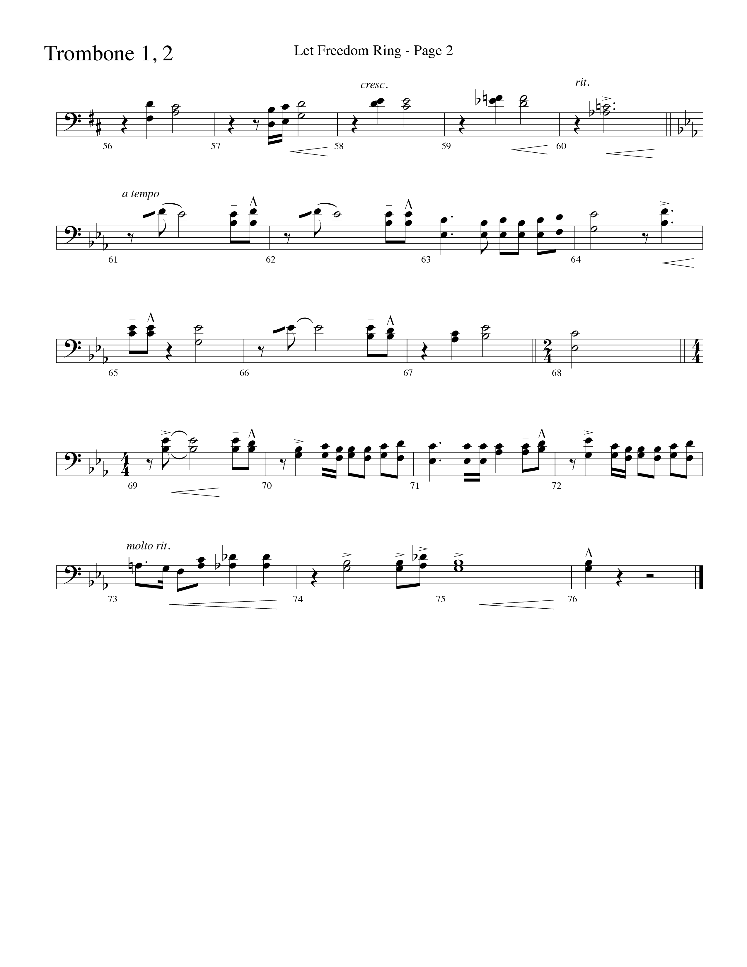 Let Freedom Ring (Choral Anthem SATB) Trombone 1/2 (Word Music Choral / Arr. Camp Kirkland)
