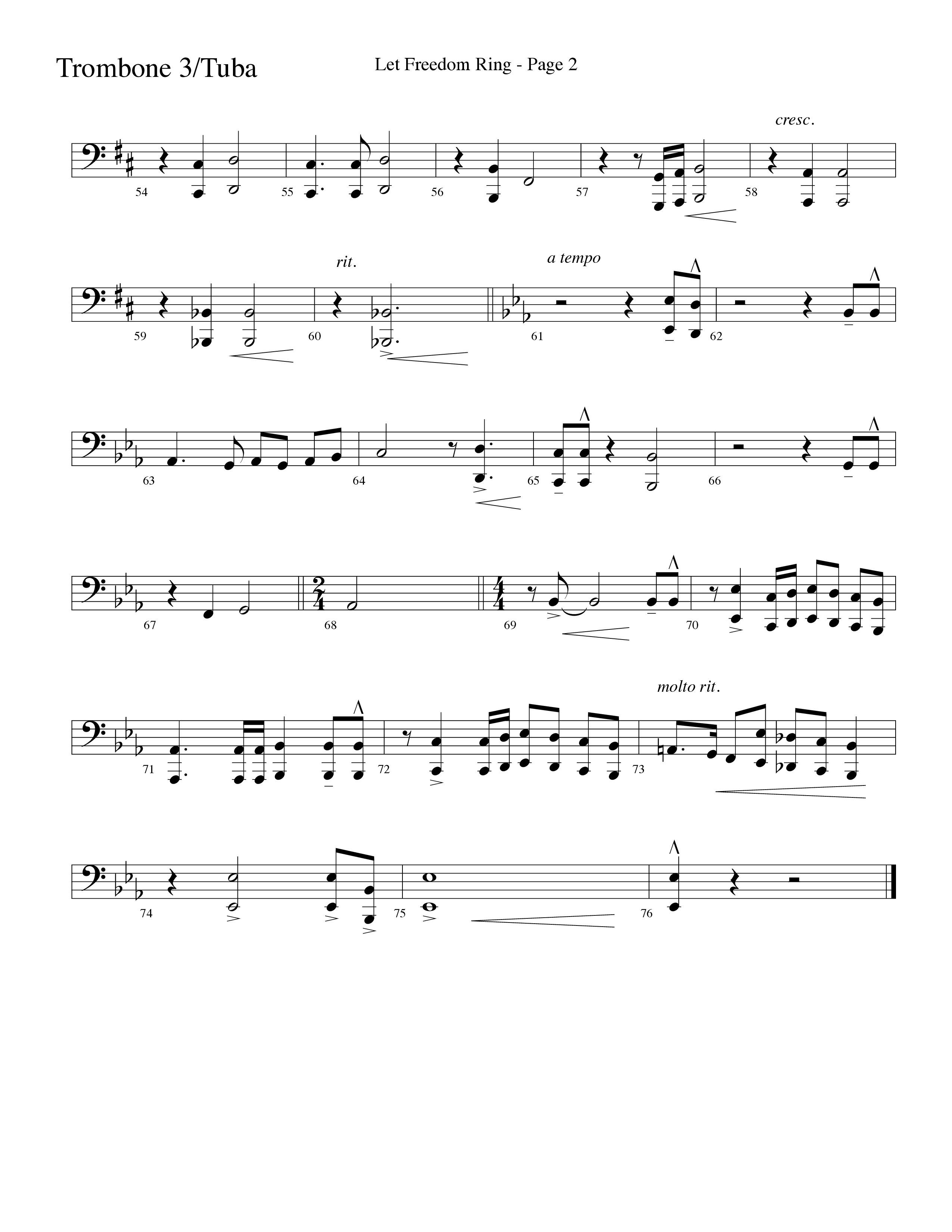 Let Freedom Ring (Choral Anthem SATB) Trombone 3/Tuba (Word Music Choral / Arr. Camp Kirkland)