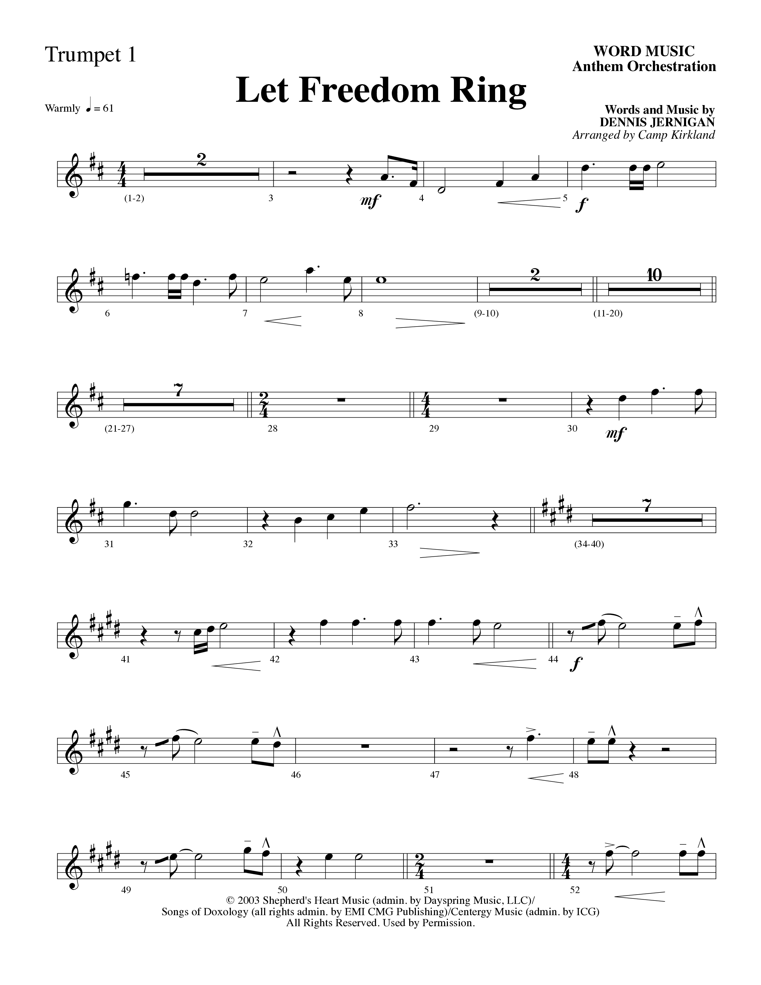 Let Freedom Ring (Choral Anthem SATB) Trumpet 1 (Word Music Choral / Arr. Camp Kirkland)