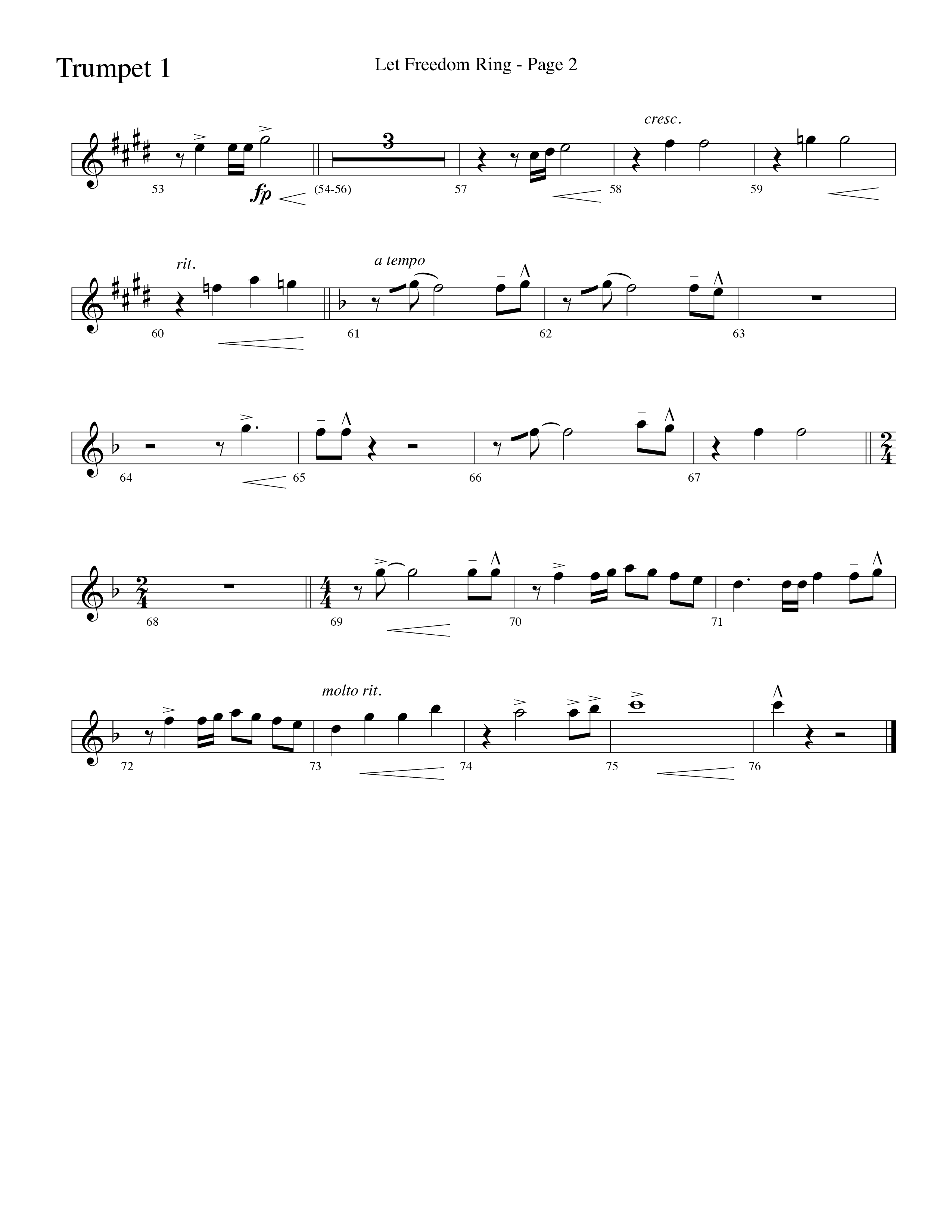 Let Freedom Ring (Choral Anthem SATB) Trumpet 1 (Word Music Choral / Arr. Camp Kirkland)