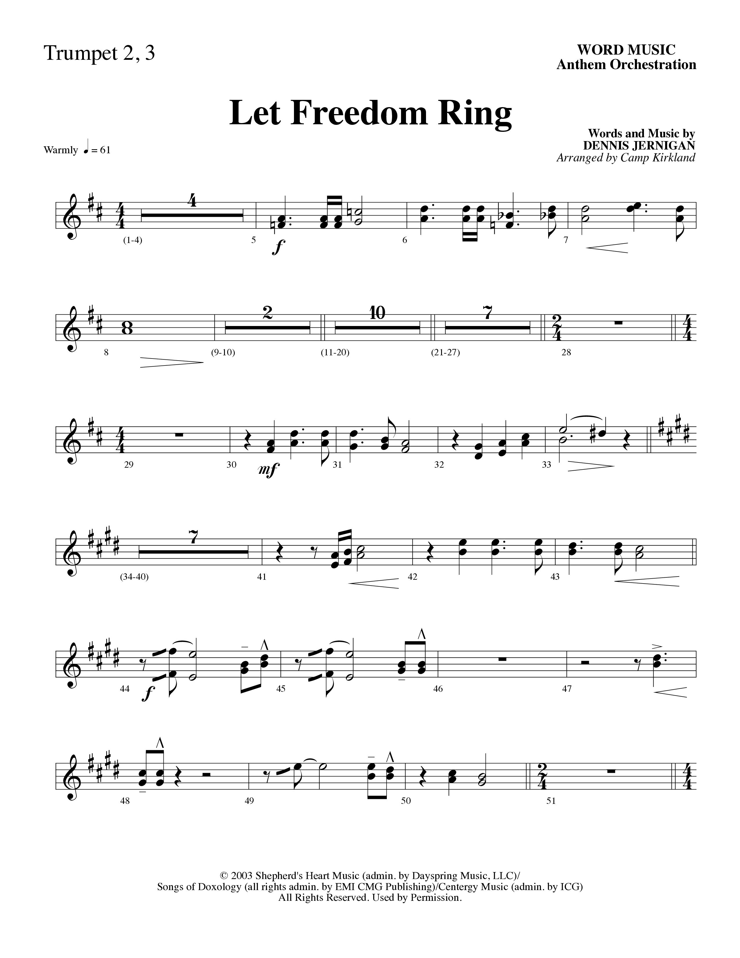 Let Freedom Ring (Choral Anthem SATB) Trumpet 2/3 (Word Music Choral / Arr. Camp Kirkland)