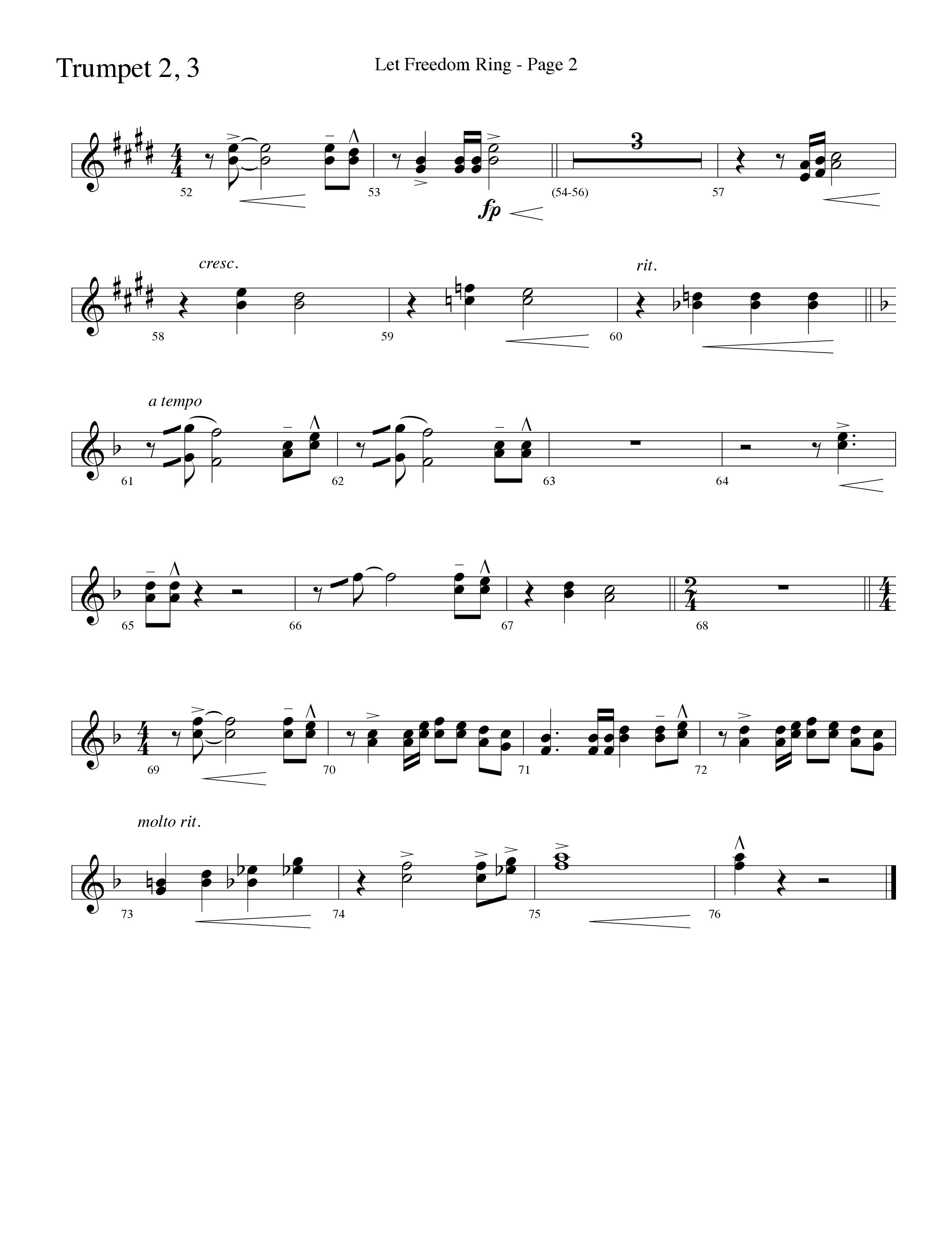 Let Freedom Ring (Choral Anthem SATB) Trumpet 2/3 (Word Music Choral / Arr. Camp Kirkland)