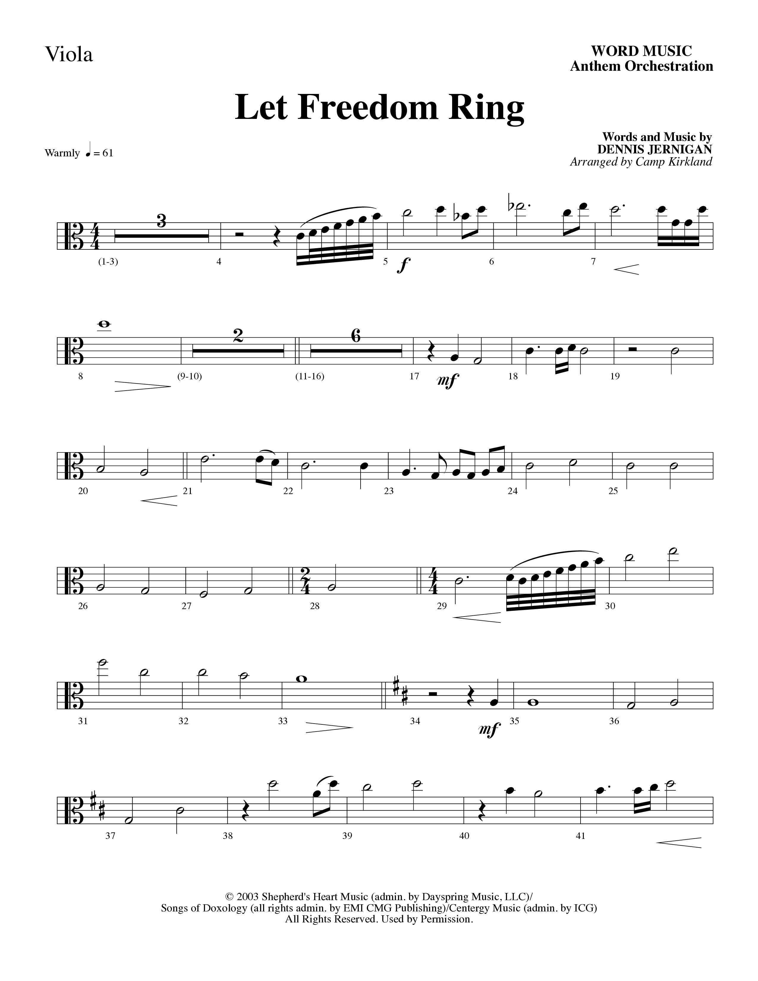 Let Freedom Ring (Choral Anthem SATB) Viola (Word Music Choral / Arr. Camp Kirkland)