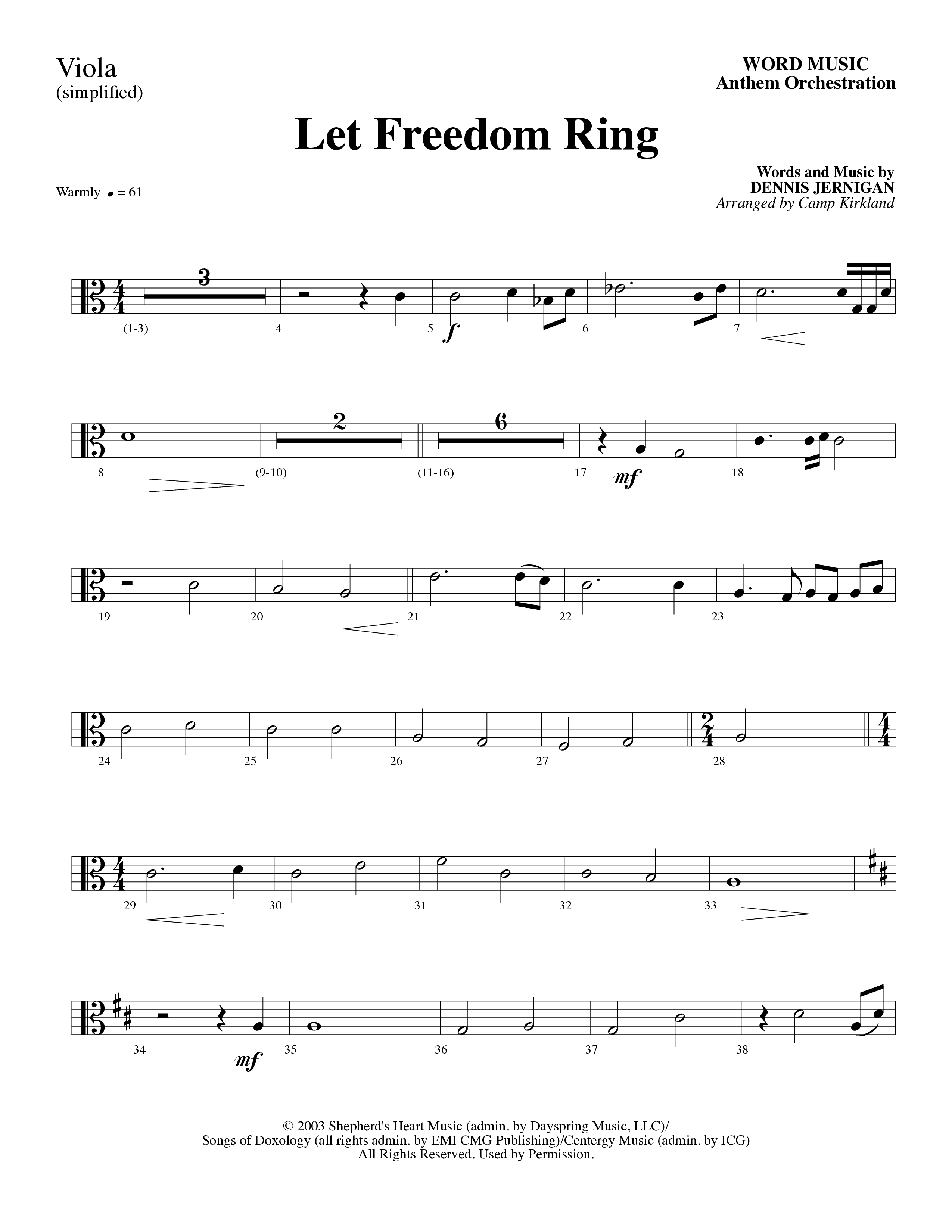 Let Freedom Ring (Choral Anthem SATB) Viola (Word Music Choral / Arr. Camp Kirkland)
