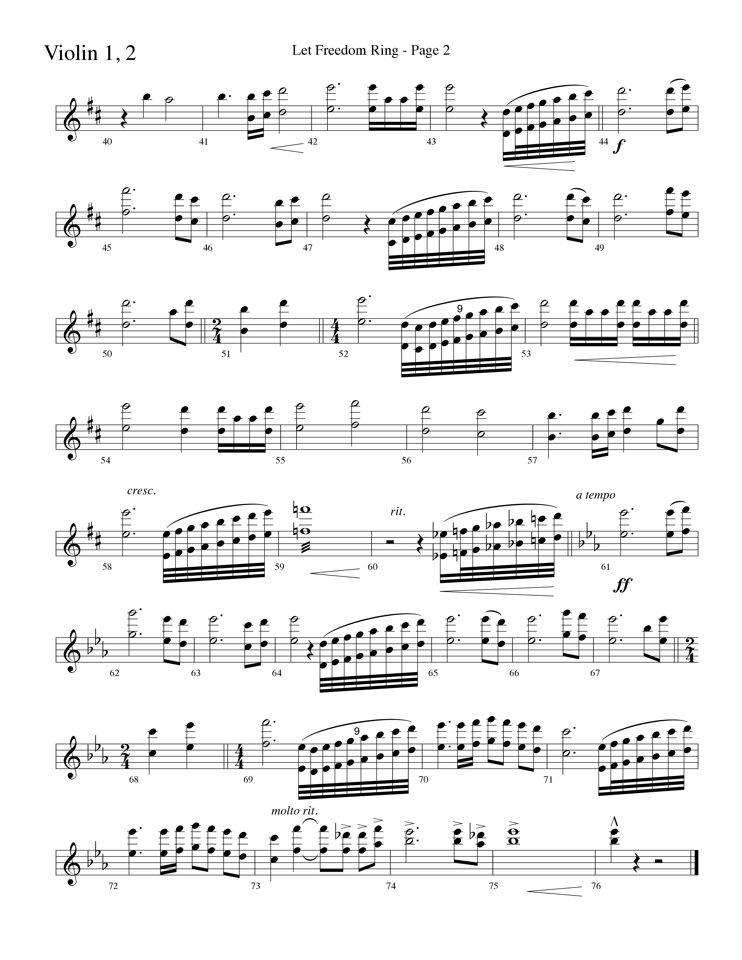 Let Freedom Ring (Choral Anthem SATB) Violin 1/2 (Word Music Choral / Arr. Camp Kirkland)