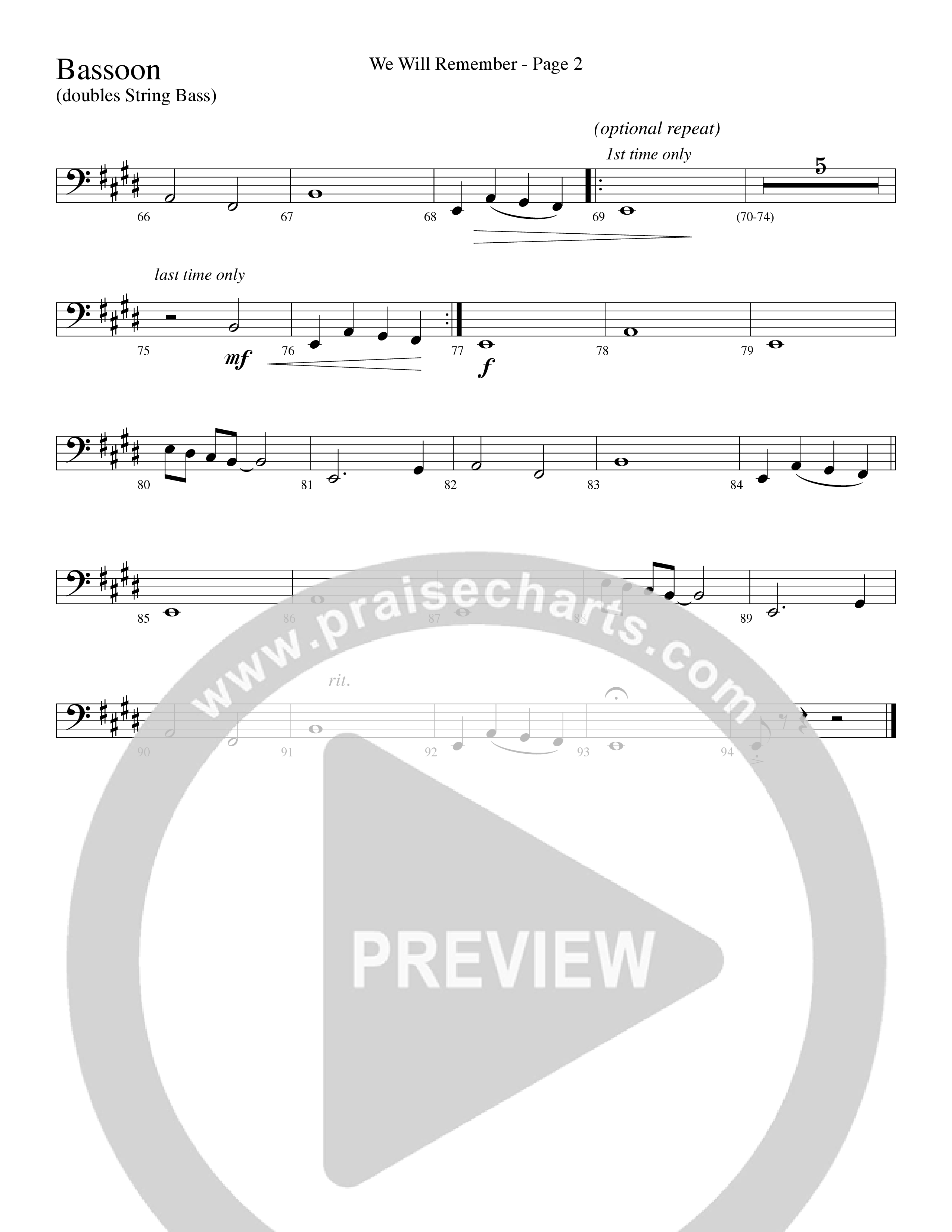 We Will Remember (Choral Anthem SATB) Bassoon (Word Music Choral / Arr. Russel Mauldin)