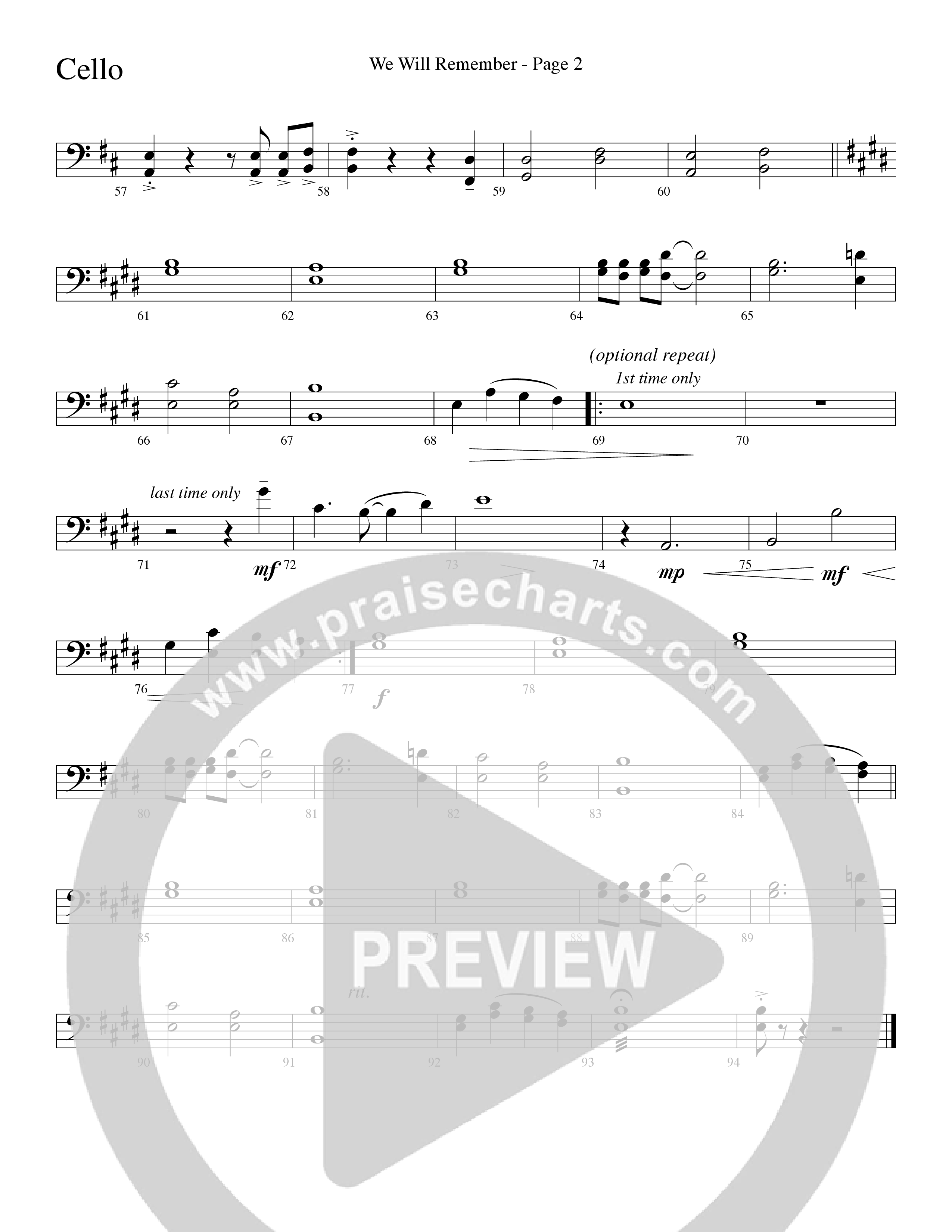 We Will Remember (Choral Anthem SATB) Cello (Word Music Choral / Arr. Russel Mauldin)