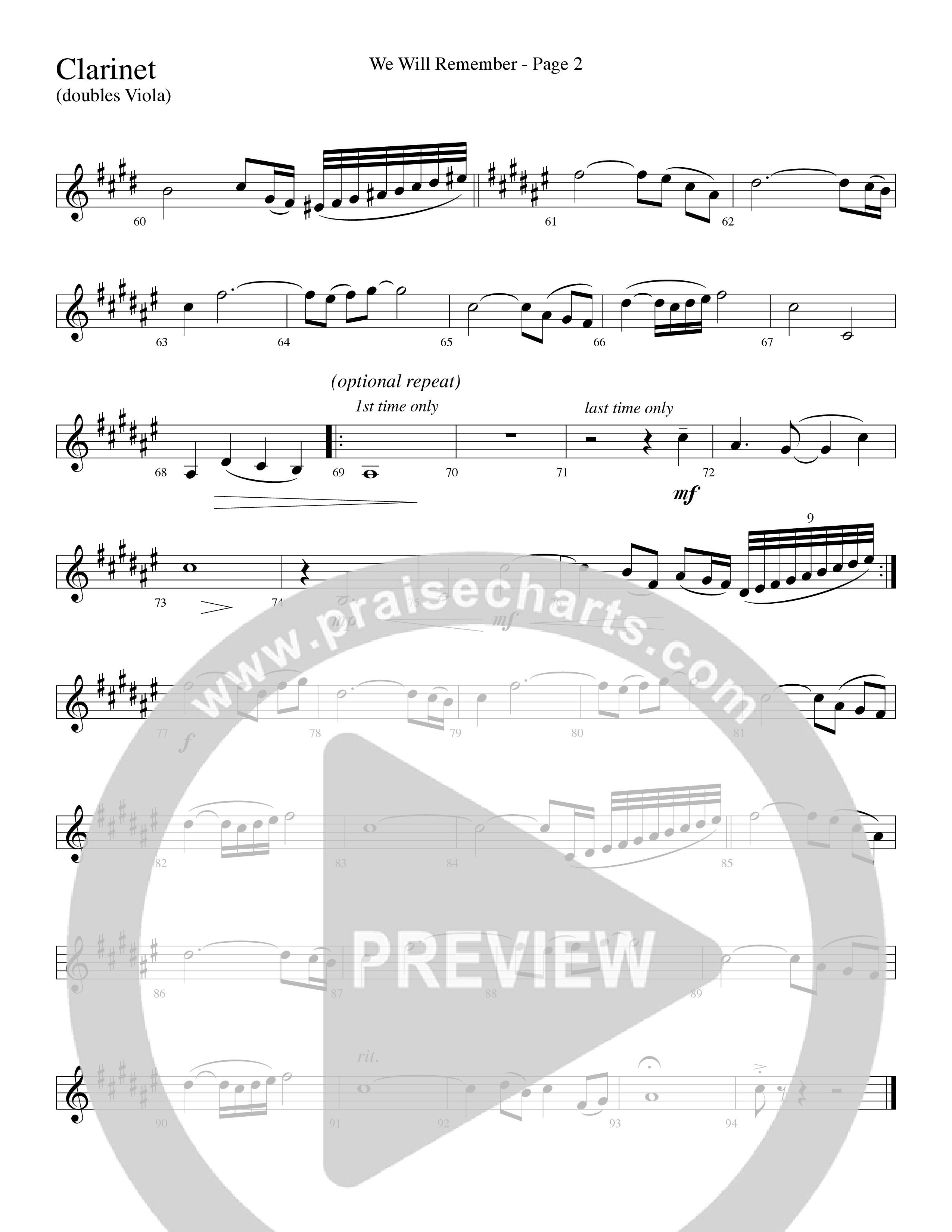 We Will Remember (Choral Anthem SATB) Clarinet (Word Music Choral / Arr. Russel Mauldin)