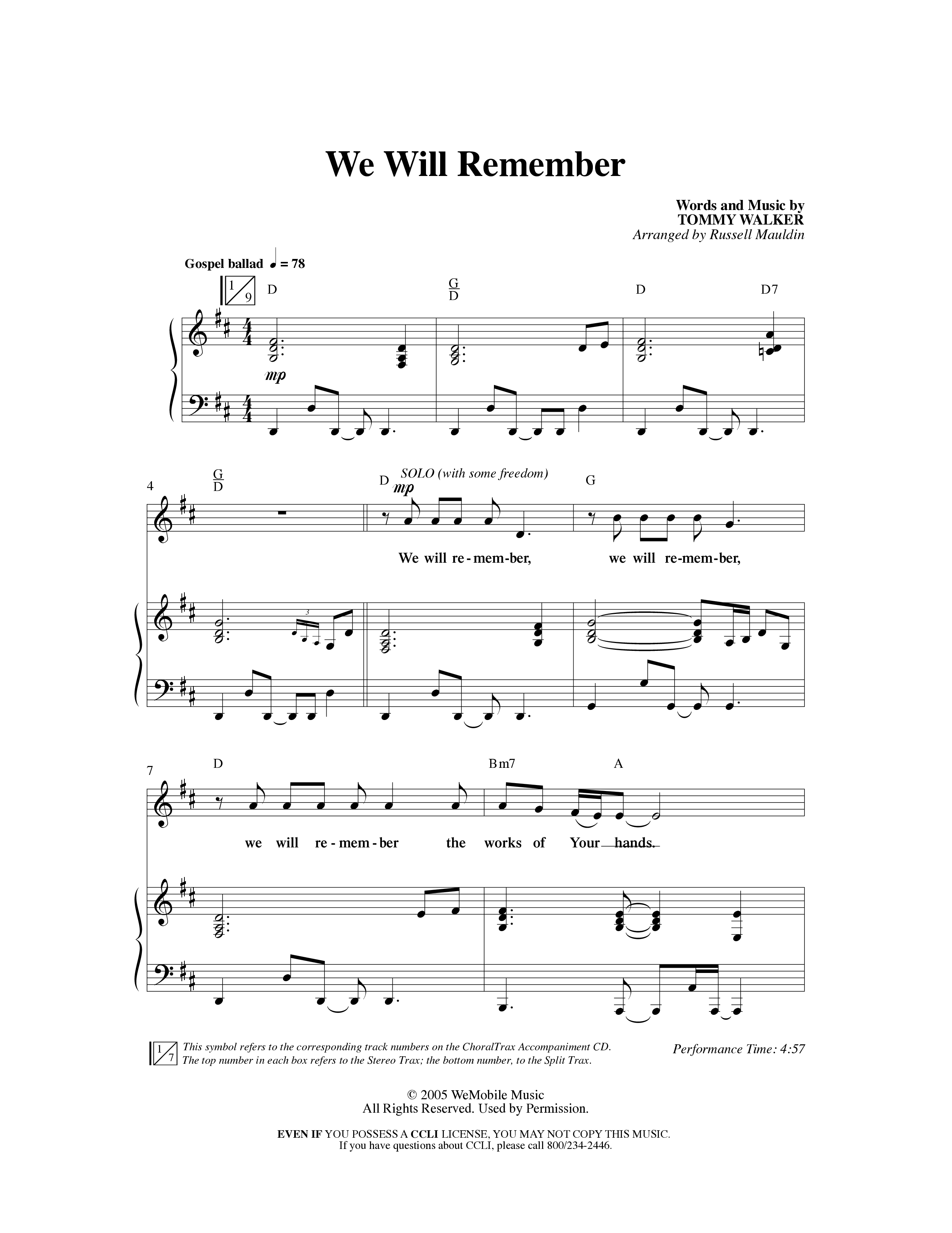 We Will Remember (Choral Anthem SATB) Anthem (SATB/Piano) (Word Music Choral / Arr. Russel Mauldin)