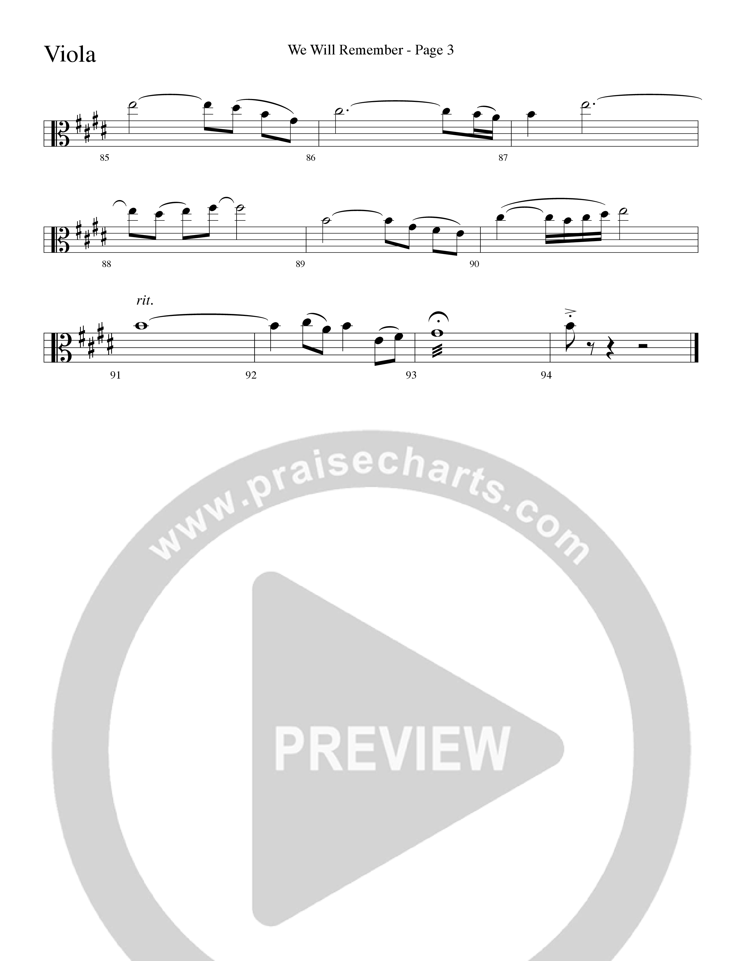 We Will Remember (Choral Anthem SATB) Viola (Word Music Choral / Arr. Russel Mauldin)
