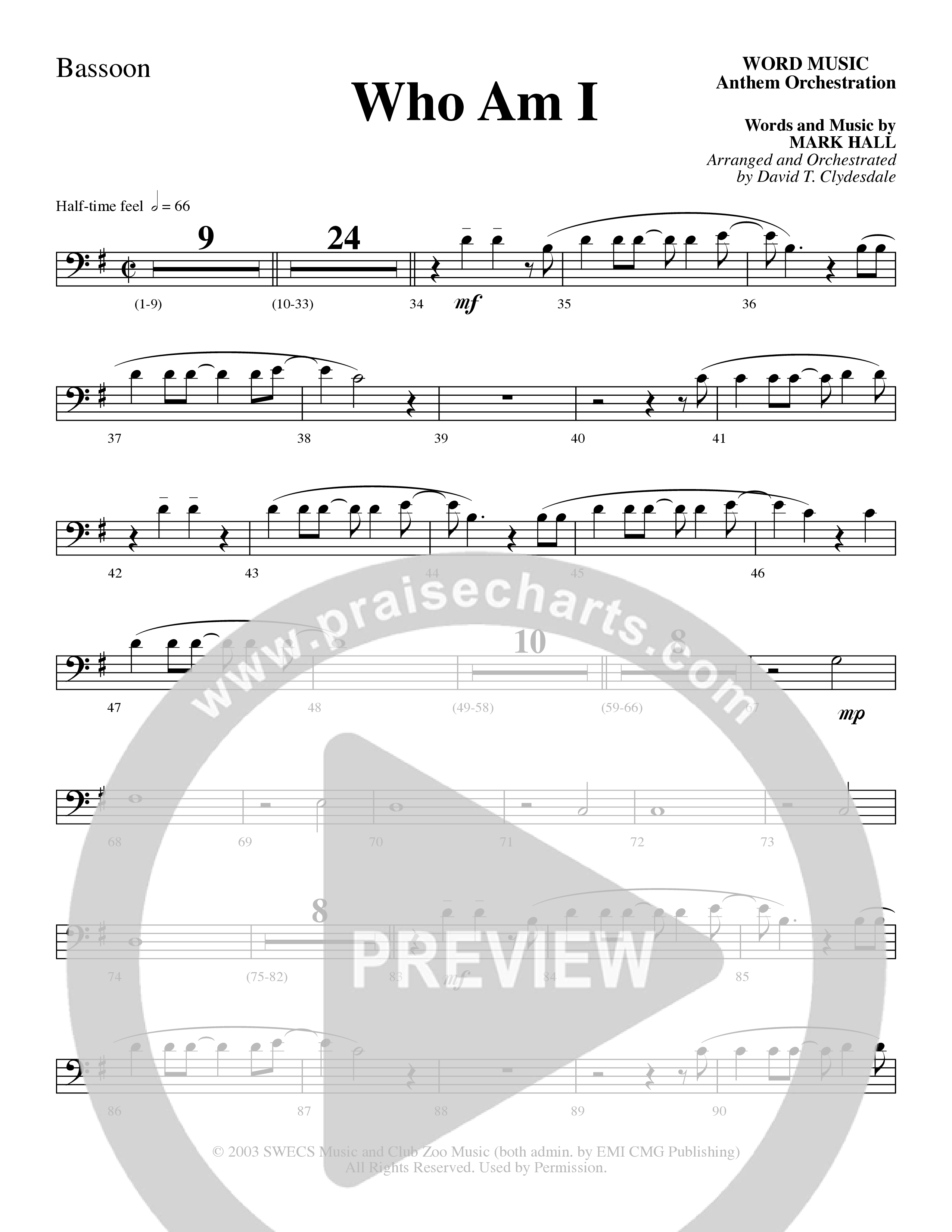 Who Am I (Choral Anthem SATB) Bassoon (Word Music Choral / Arr. David Clydesdale)