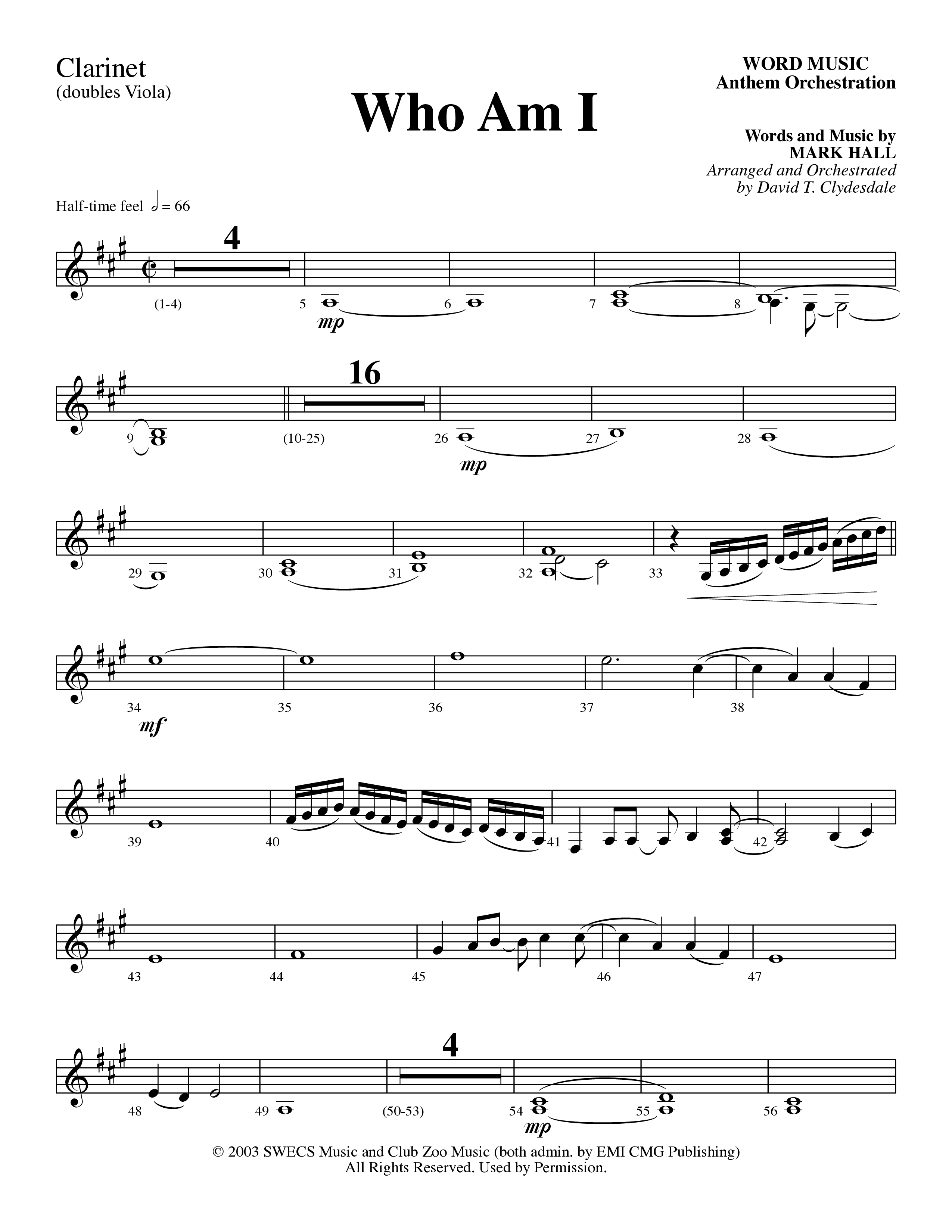 Who Am I (Choral Anthem SATB) Clarinet (Word Music Choral / Arr. David Clydesdale)