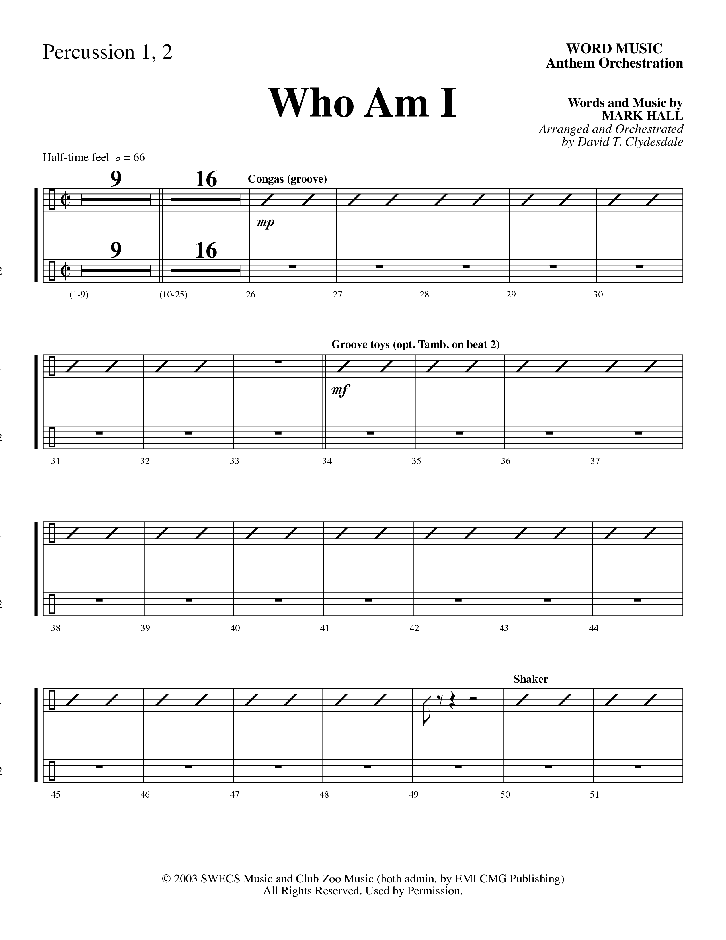 Who Am I (Choral Anthem SATB) Percussion (Word Music Choral / Arr. David Clydesdale)