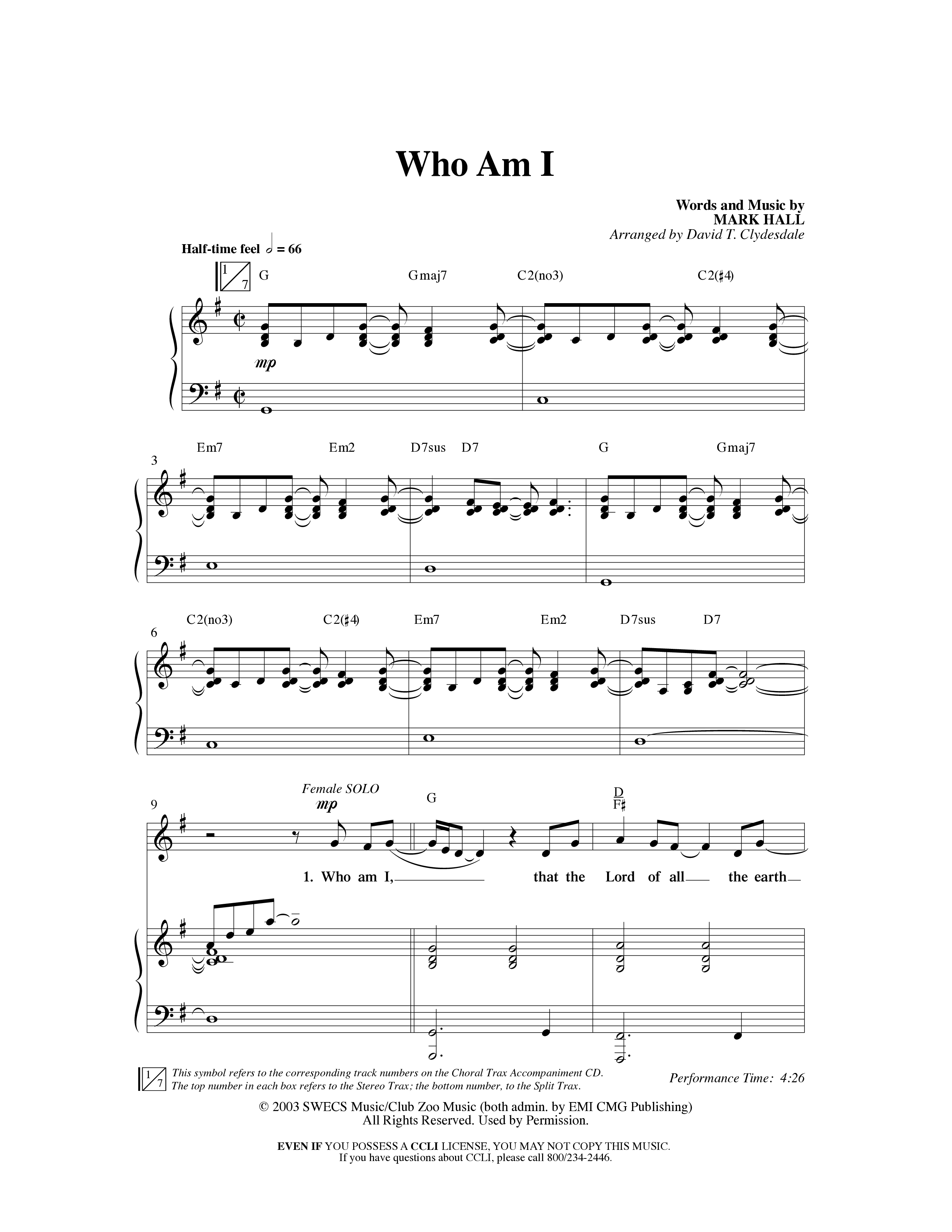 Who Am I (Choral Anthem SATB) Anthem (SATB/Piano) (Word Music Choral / Arr. David Clydesdale)