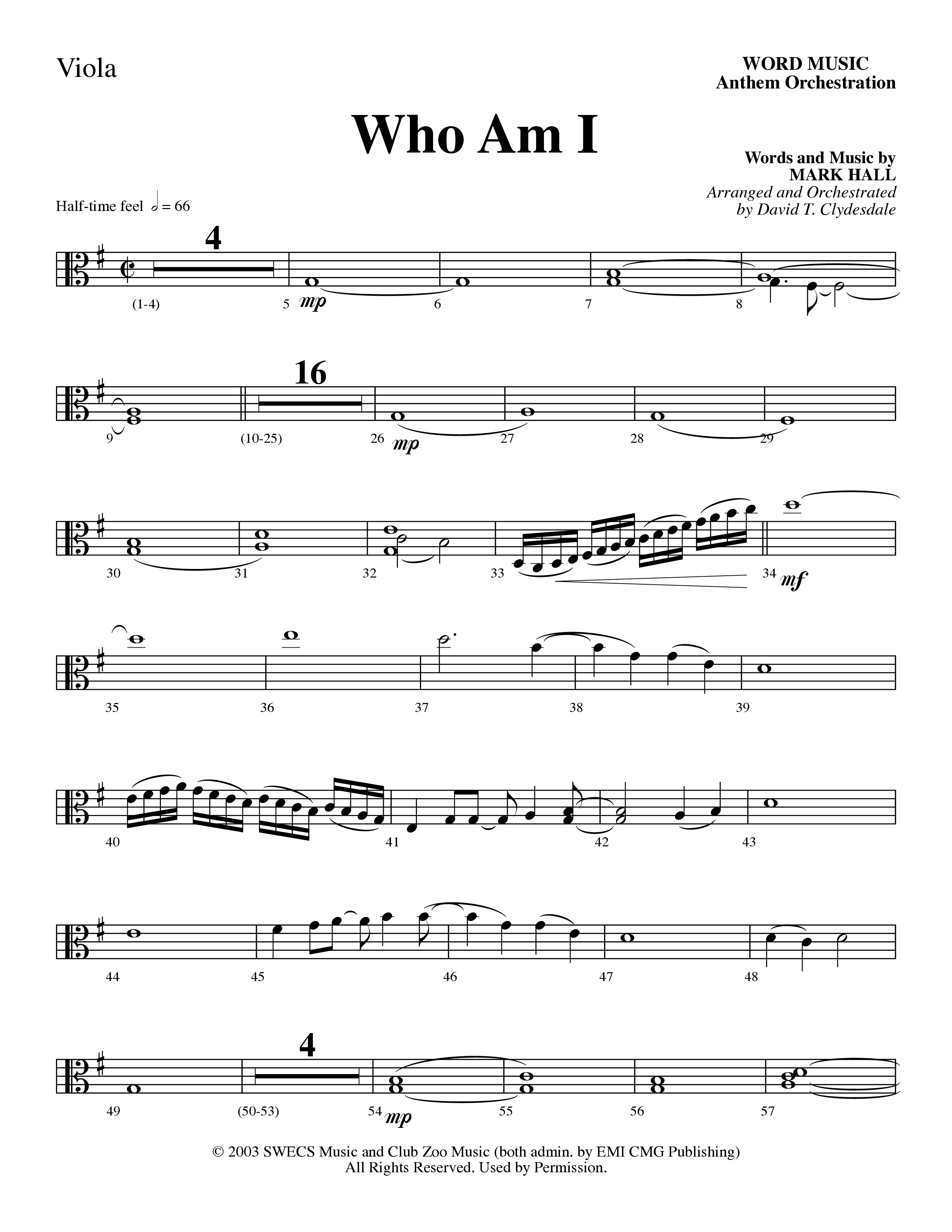 Who Am I (Choral Anthem SATB) Viola (Word Music Choral / Arr. David Clydesdale)
