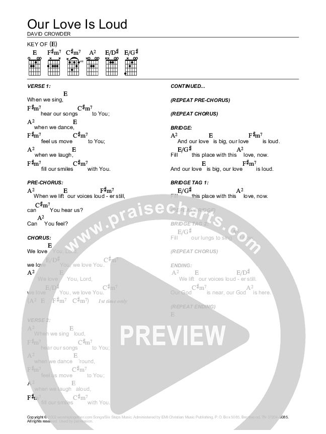 Our Love Is Loud Chords & Lyrics (David Crowder / Passion)