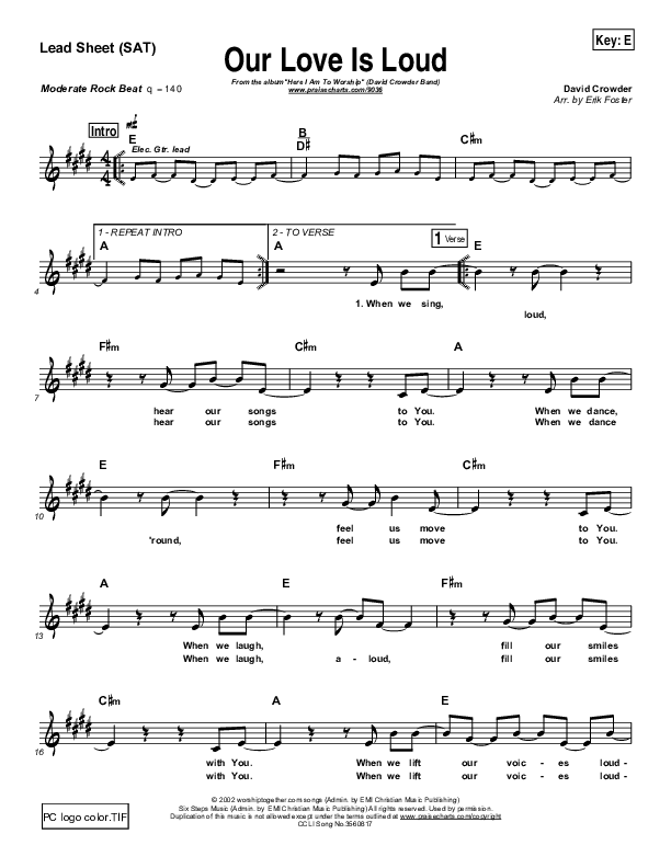 Our Love Is Loud Lead Sheet (SAT) (David Crowder / Passion)
