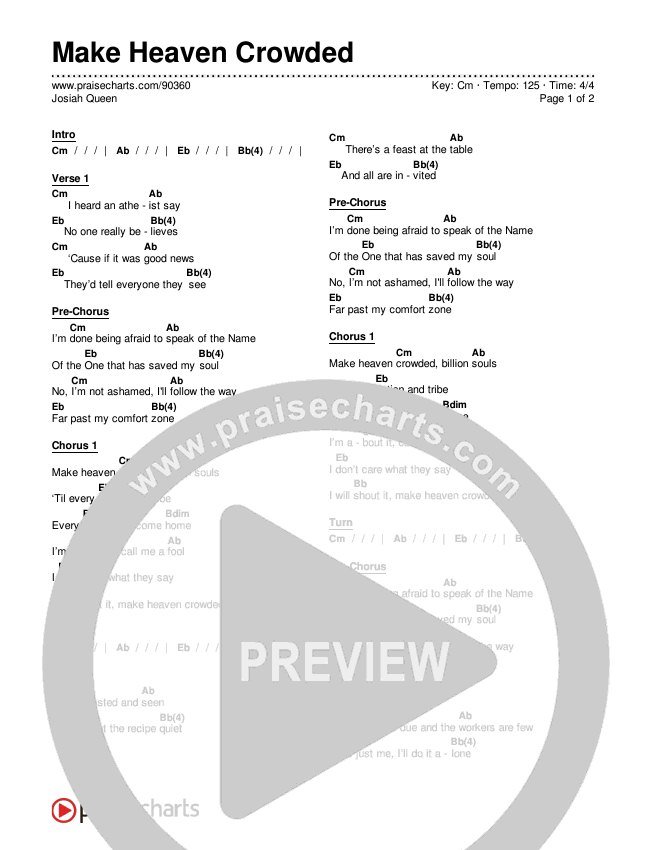 Make Heaven Crowded Chords & Lyrics (Josiah Queen)