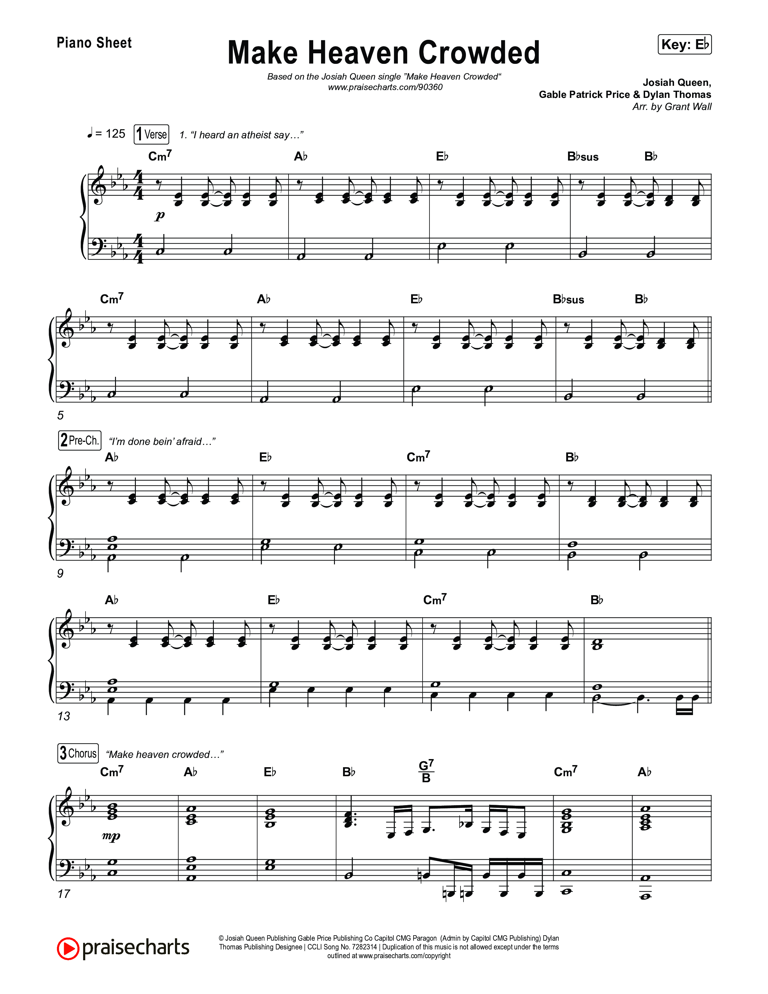 Make Heaven Crowded Piano Sheet (Josiah Queen)
