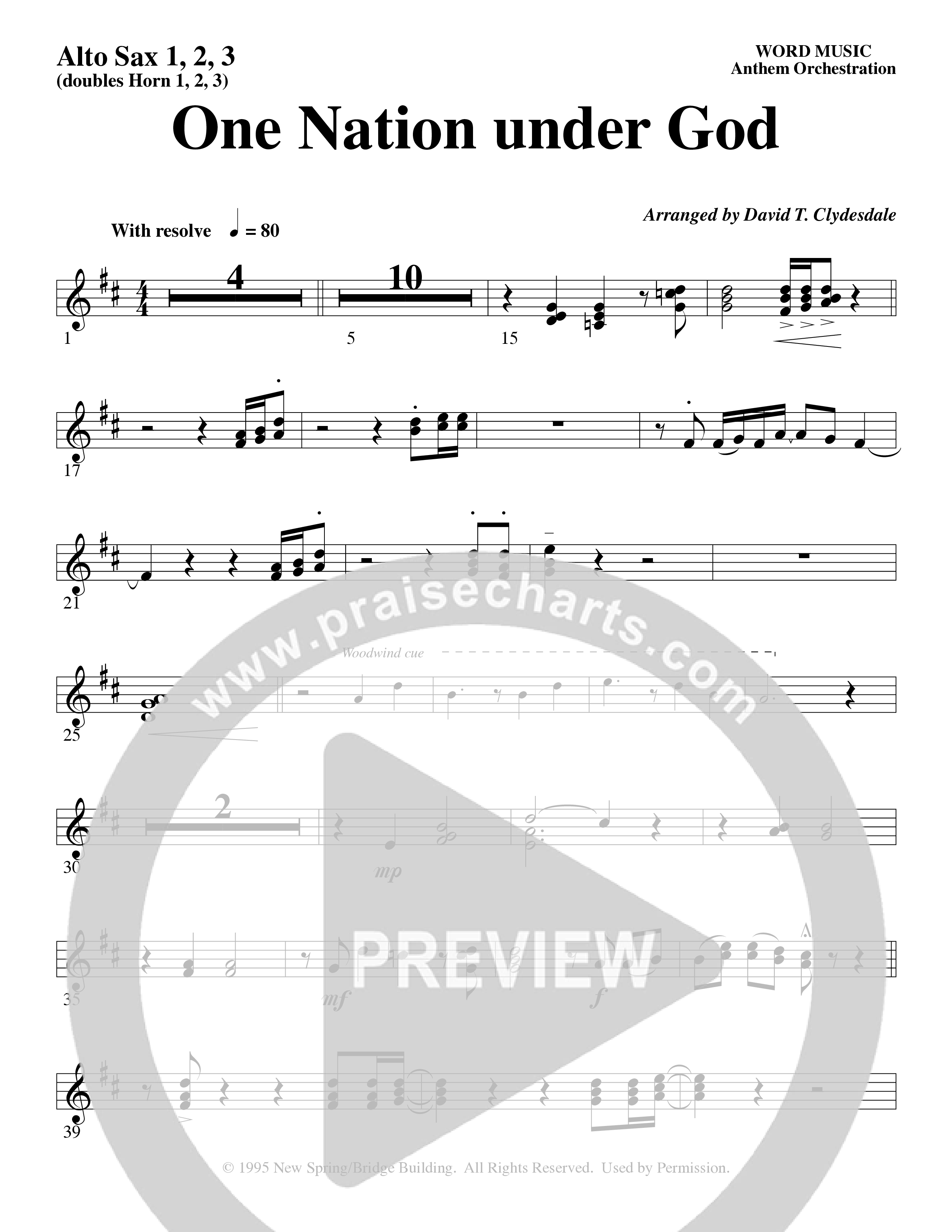 One Nation Under God (Choral Anthem SATB) Alto Sax (Word Music Choral / Arr. David Clydesdale)