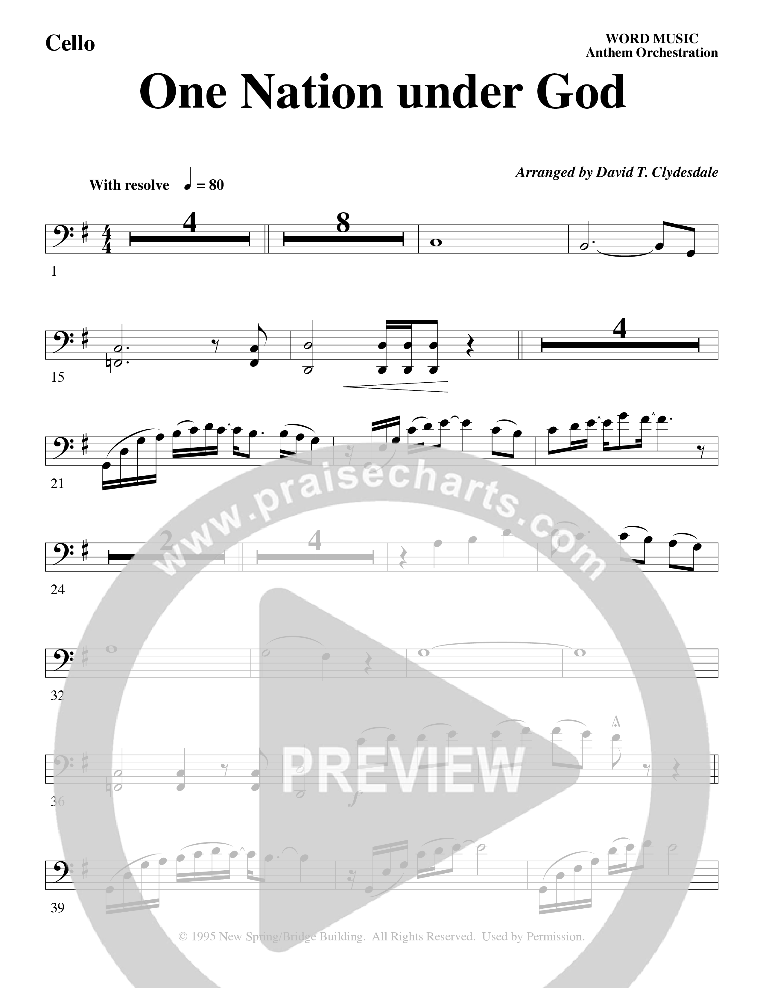 One Nation Under God (Choral Anthem SATB) Cello (Word Music Choral / Arr. David Clydesdale)