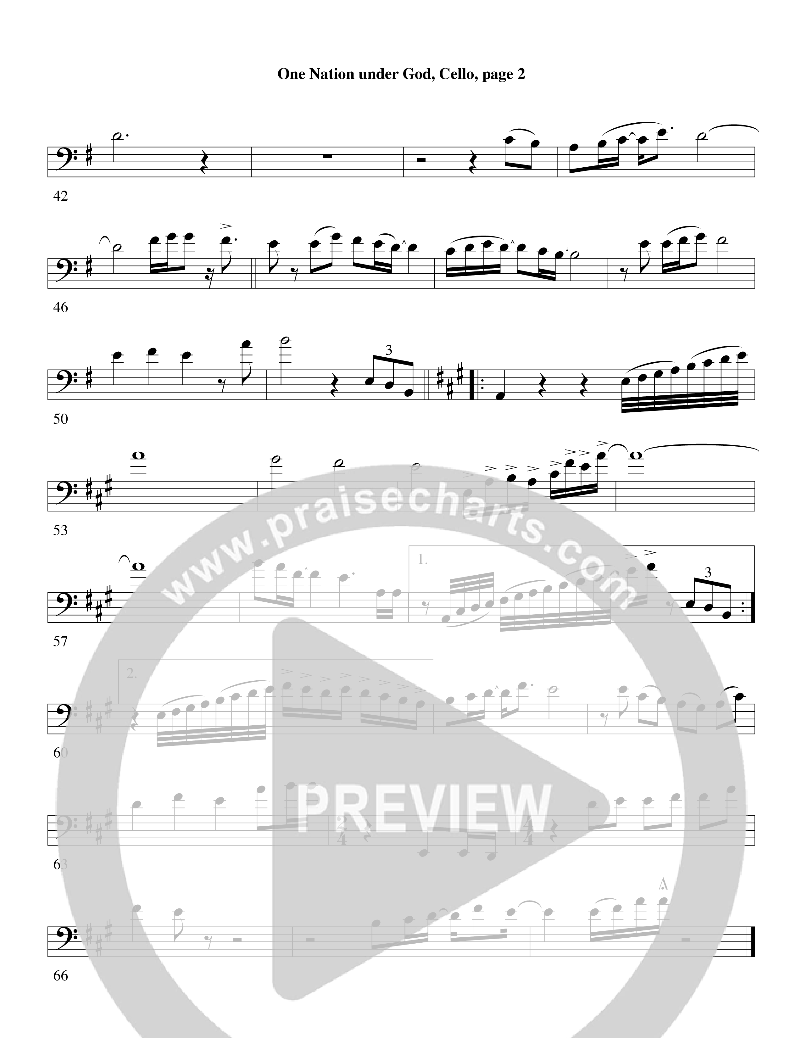 One Nation Under God (Choral Anthem SATB) Cello (Word Music Choral / Arr. David Clydesdale)