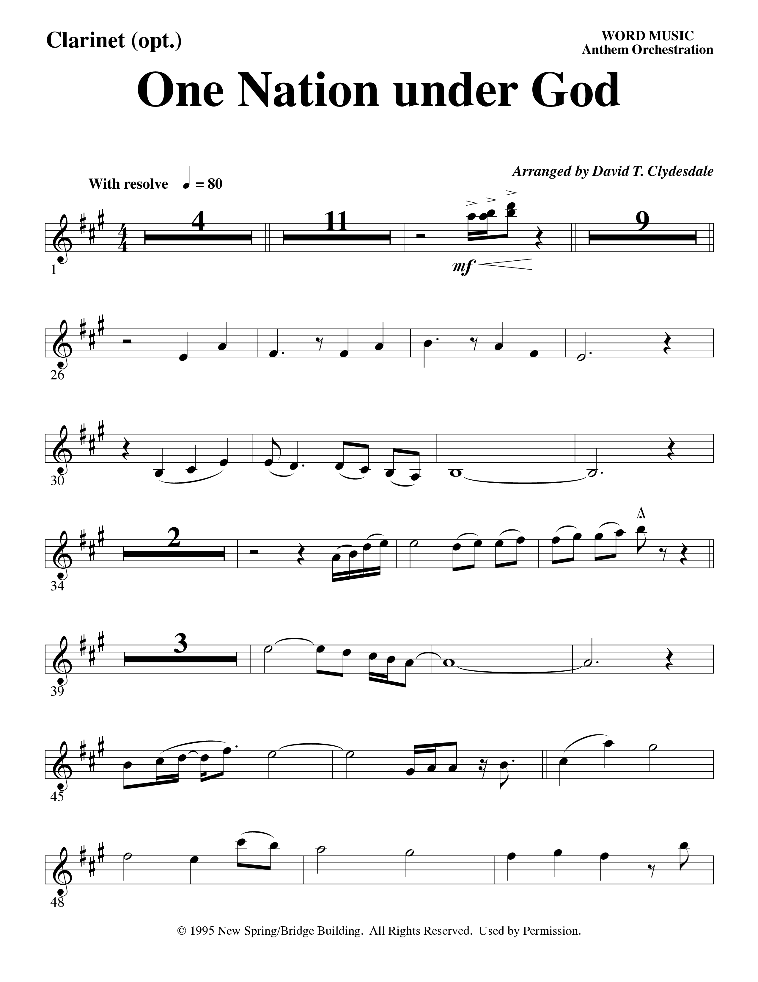 One Nation Under God (Choral Anthem SATB) Clarinet (Word Music Choral / Arr. David Clydesdale)