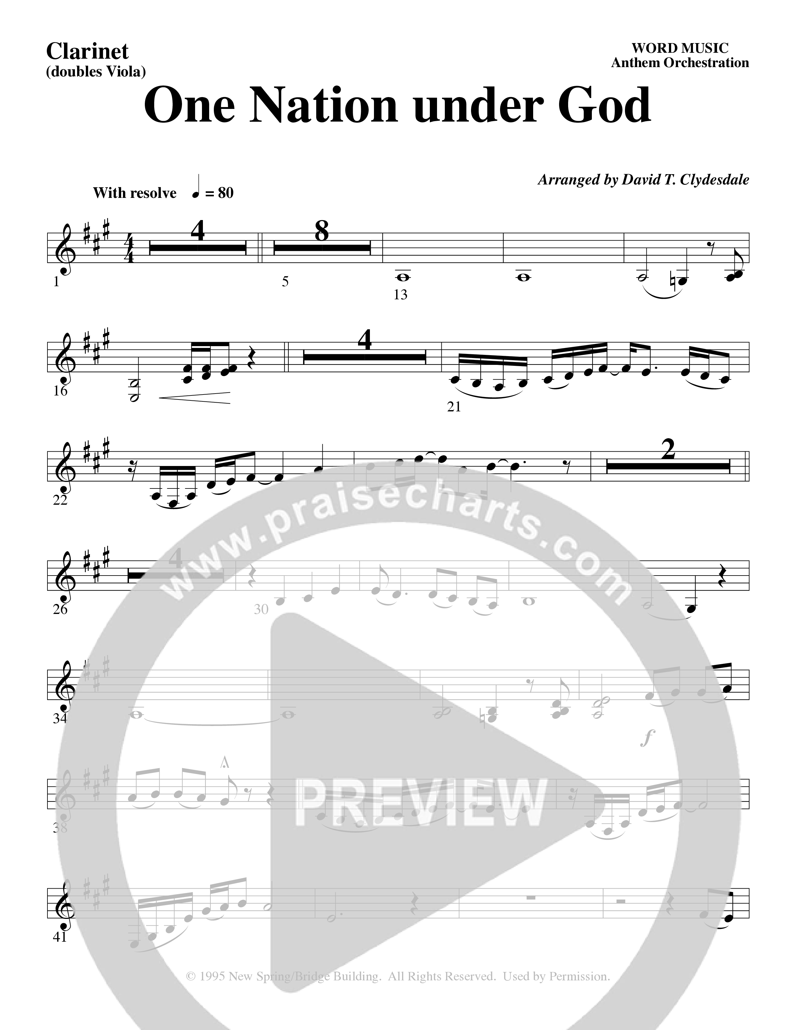 One Nation Under God (Choral Anthem SATB) Clarinet (Word Music Choral / Arr. David Clydesdale)