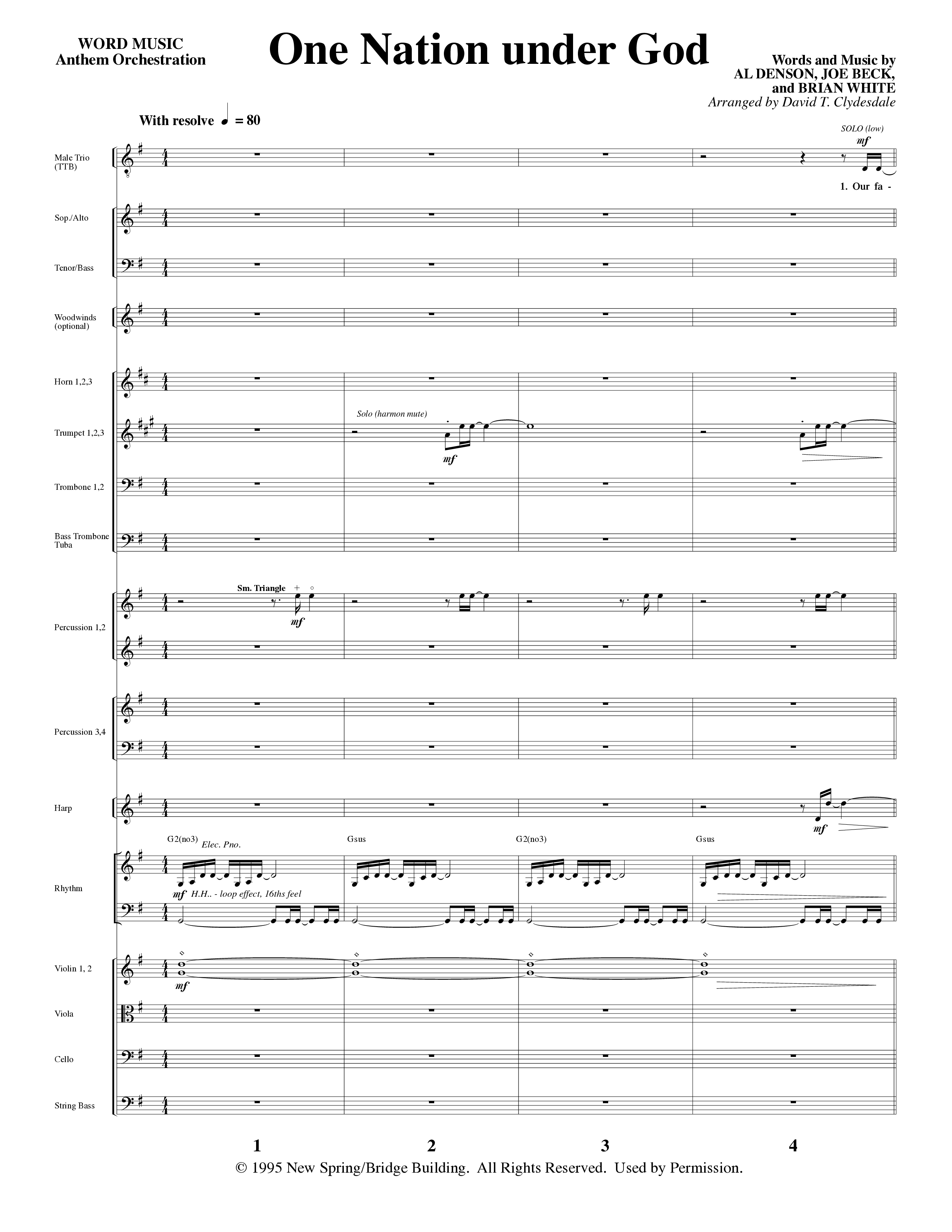 One Nation Under God (Choral Anthem SATB) Orchestration (Word Music Choral / Arr. David Clydesdale)