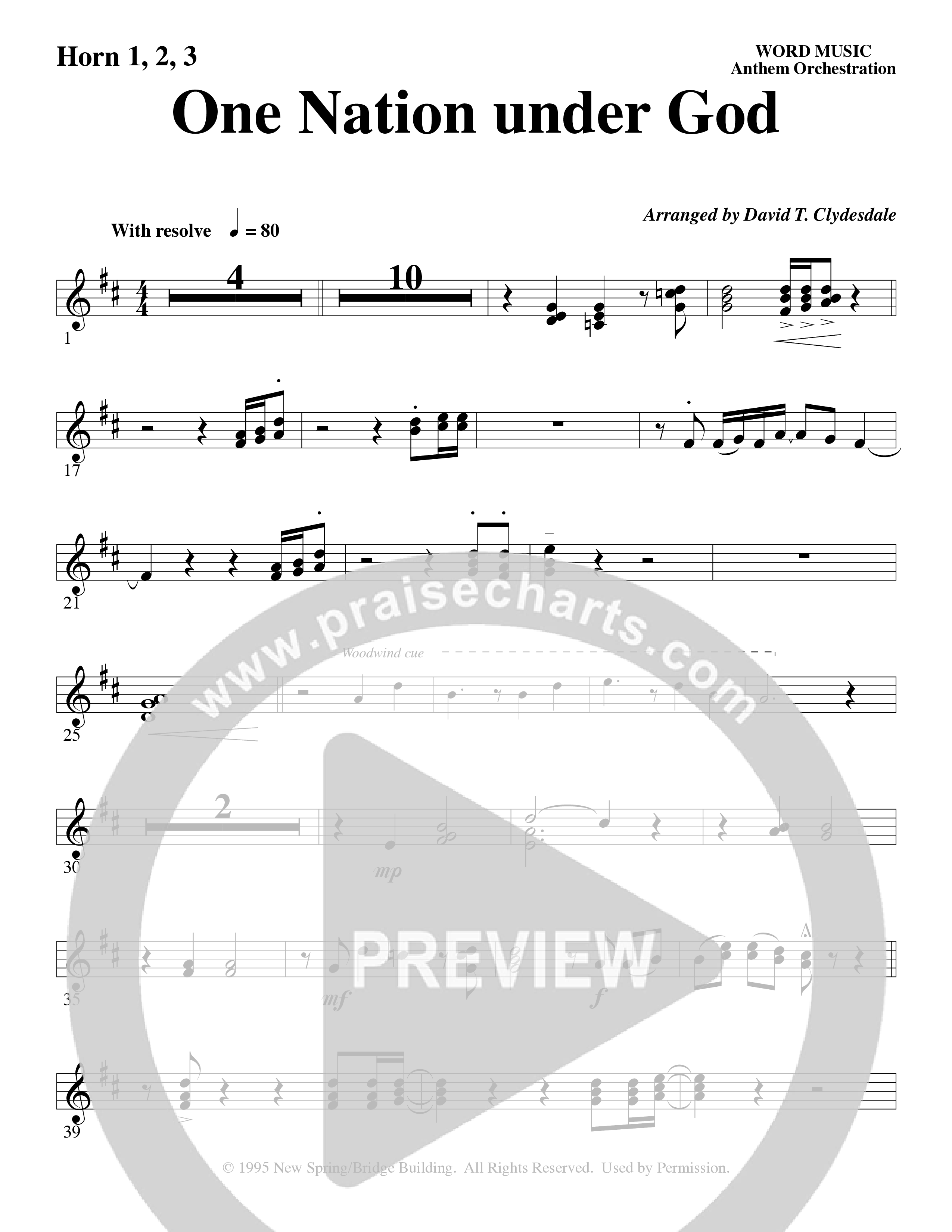 One Nation Under God (Choral Anthem SATB) French Horn (Word Music Choral / Arr. David Clydesdale)