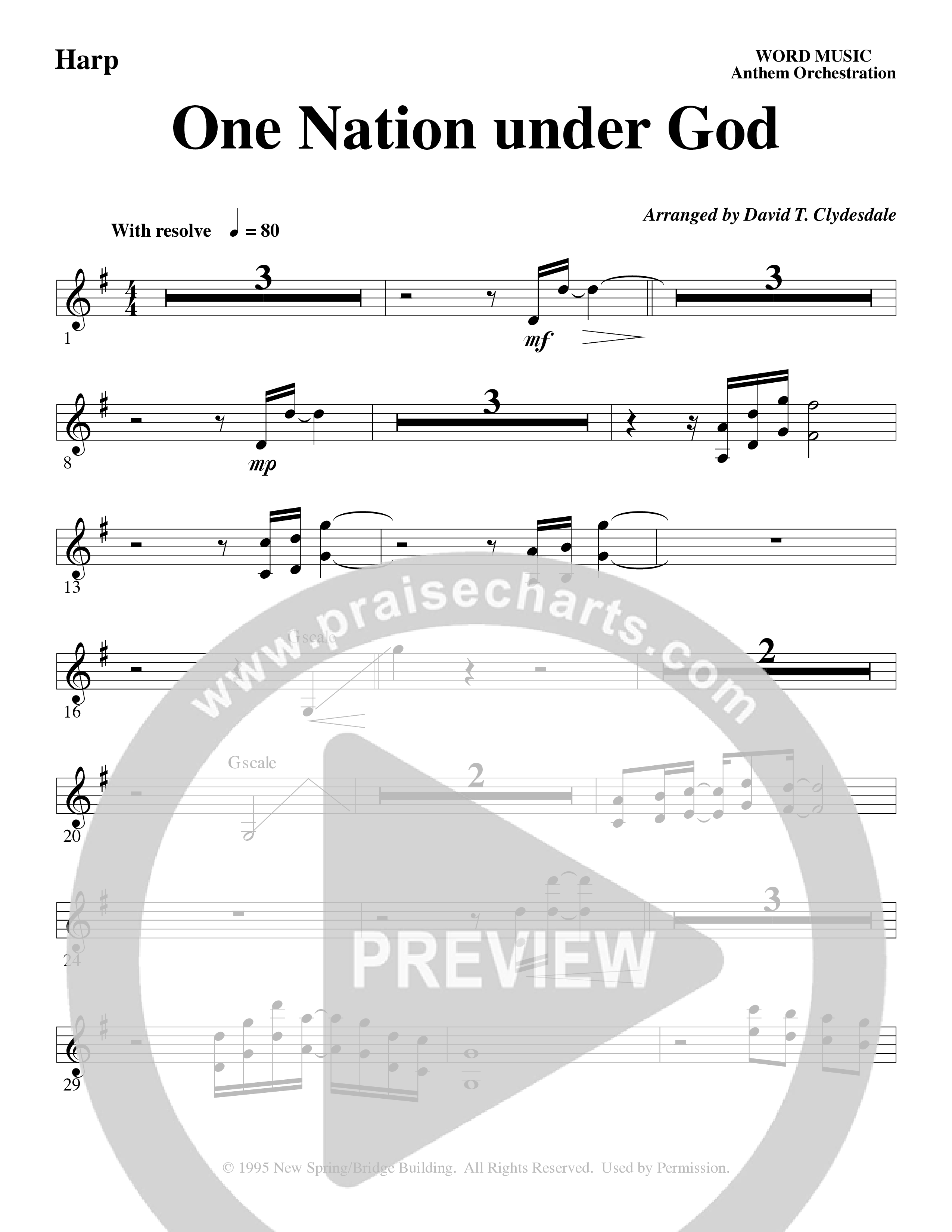 One Nation Under God (Choral Anthem SATB) Harp (Word Music Choral / Arr. David Clydesdale)