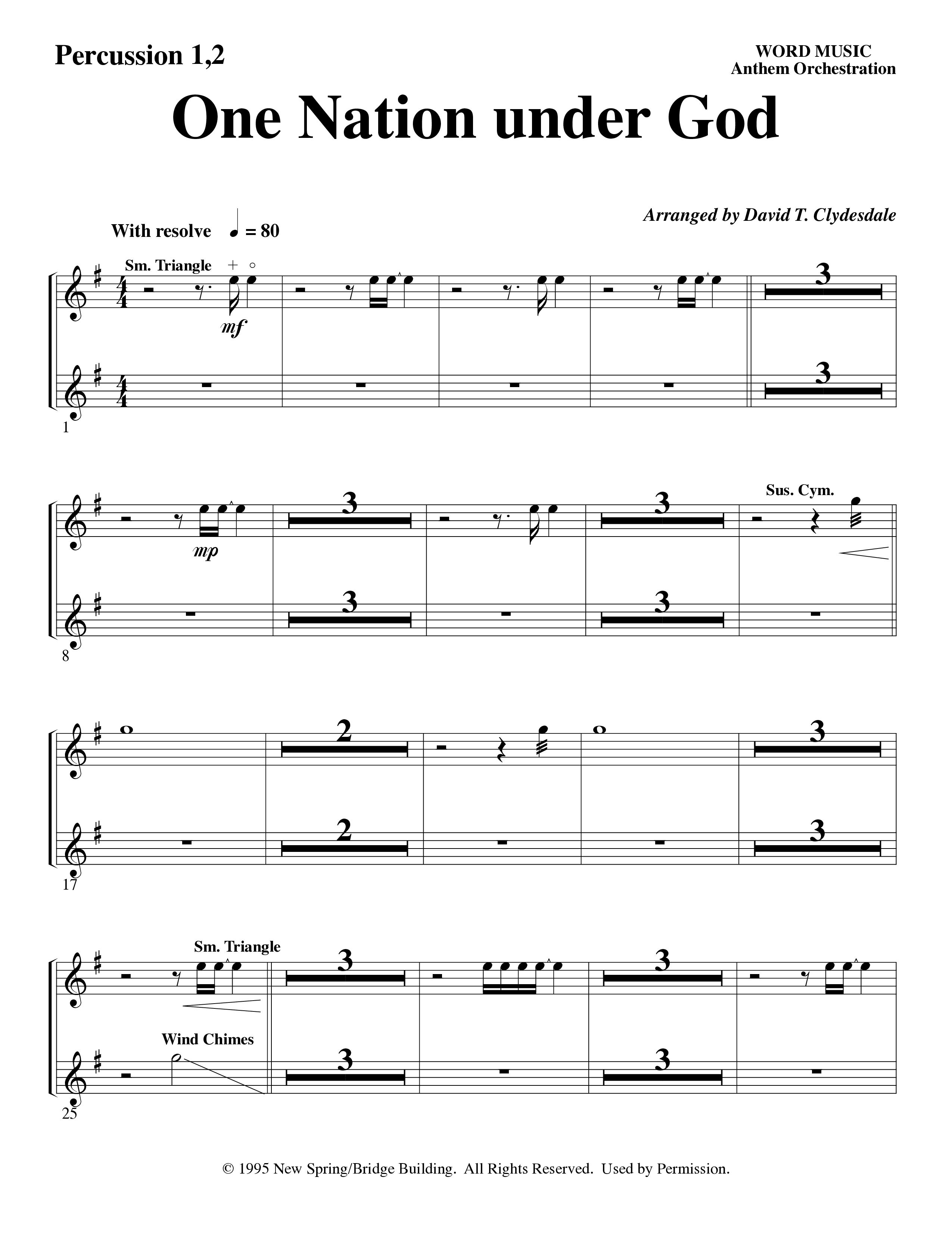One Nation Under God (Choral Anthem SATB) Percussion (Word Music Choral / Arr. David Clydesdale)