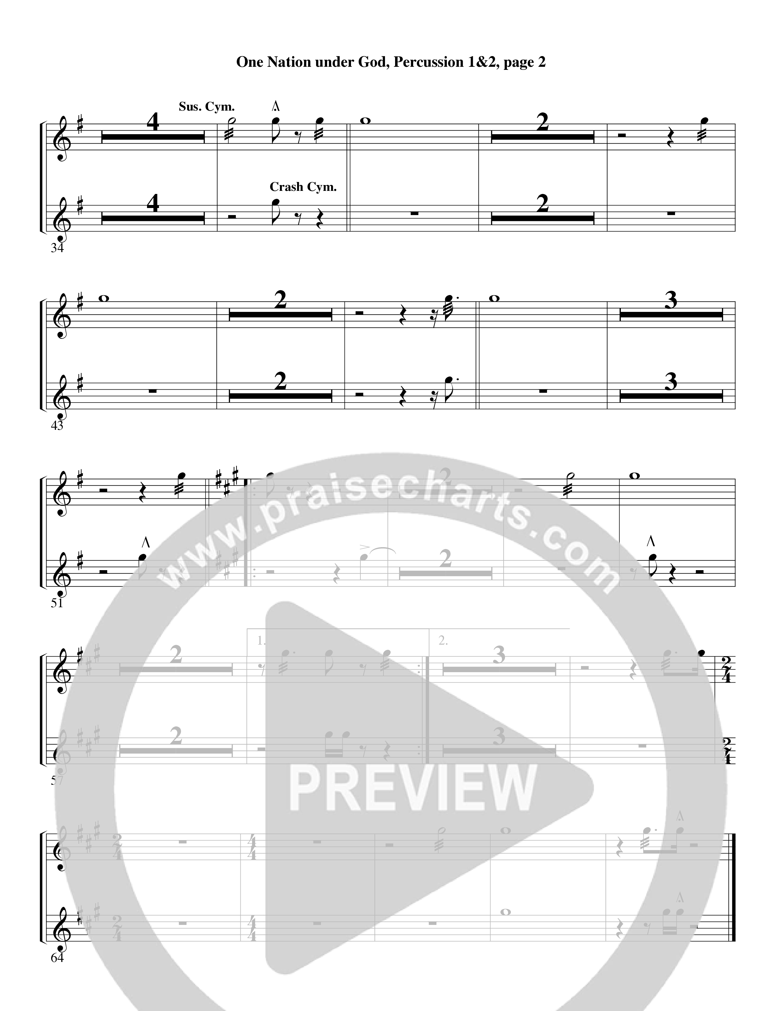 One Nation Under God (Choral Anthem SATB) Percussion (Word Music Choral / Arr. David Clydesdale)