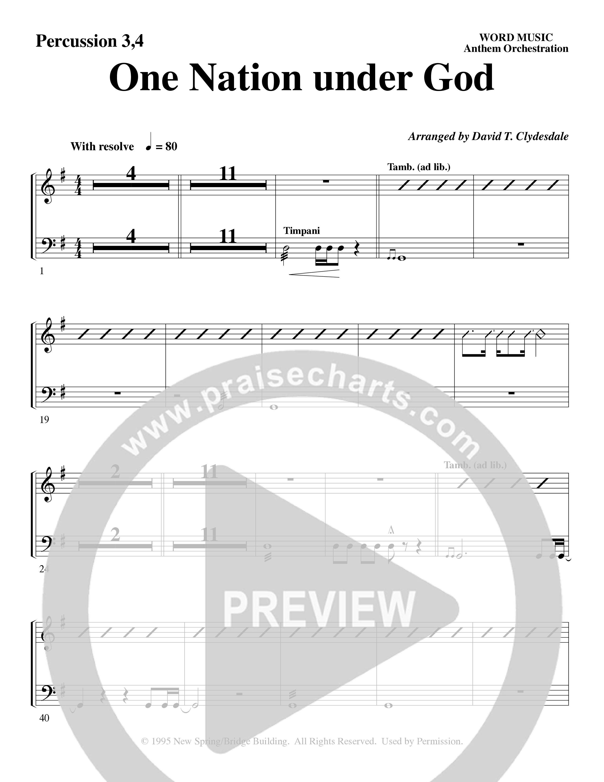 One Nation Under God (Choral Anthem SATB) Percussion (Word Music Choral / Arr. David Clydesdale)