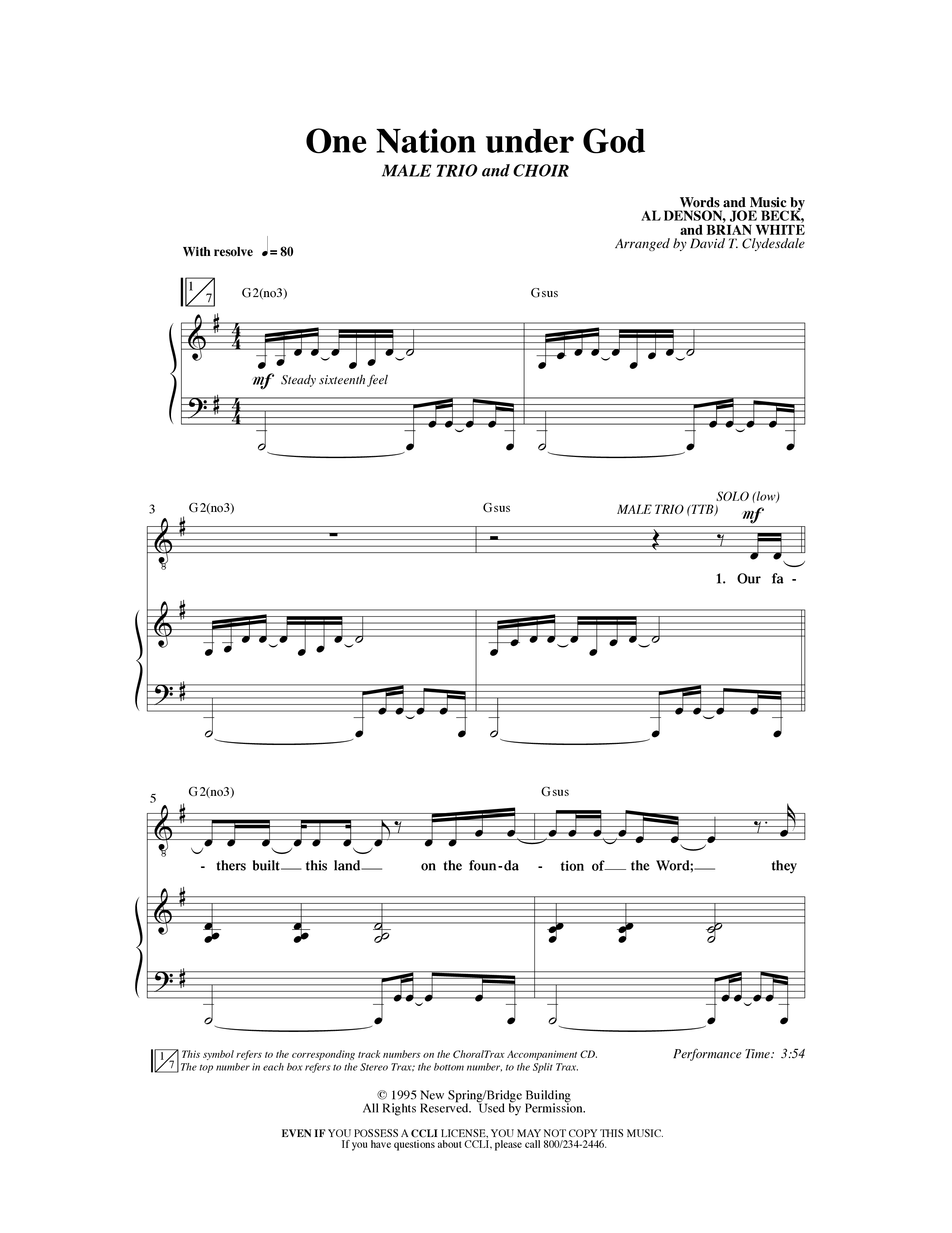 One Nation Under God (Choral Anthem SATB) Anthem (SATB/Piano) (Word Music Choral / Arr. David Clydesdale)