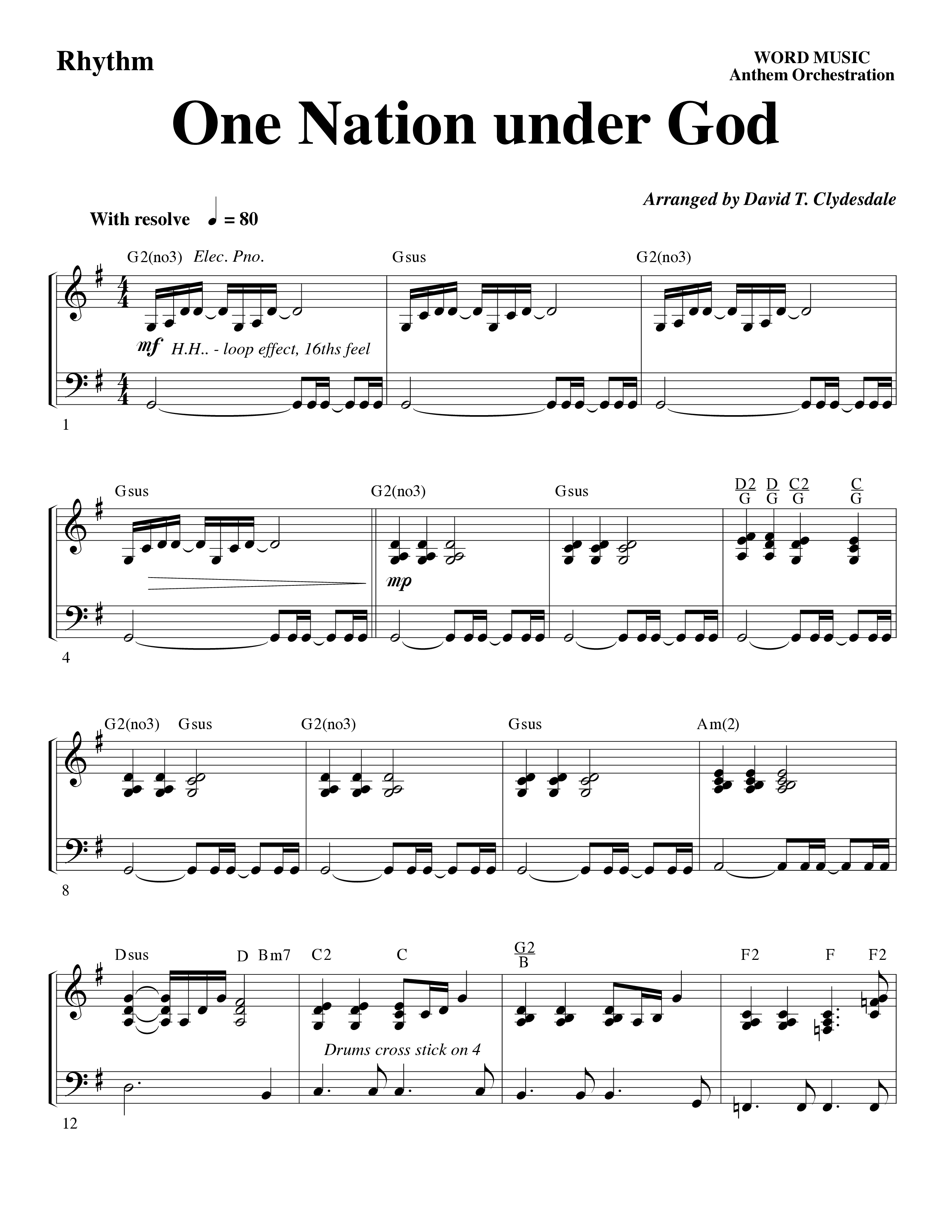 One Nation Under God (Choral Anthem SATB) Rhythm Chart (Word Music Choral / Arr. David Clydesdale)