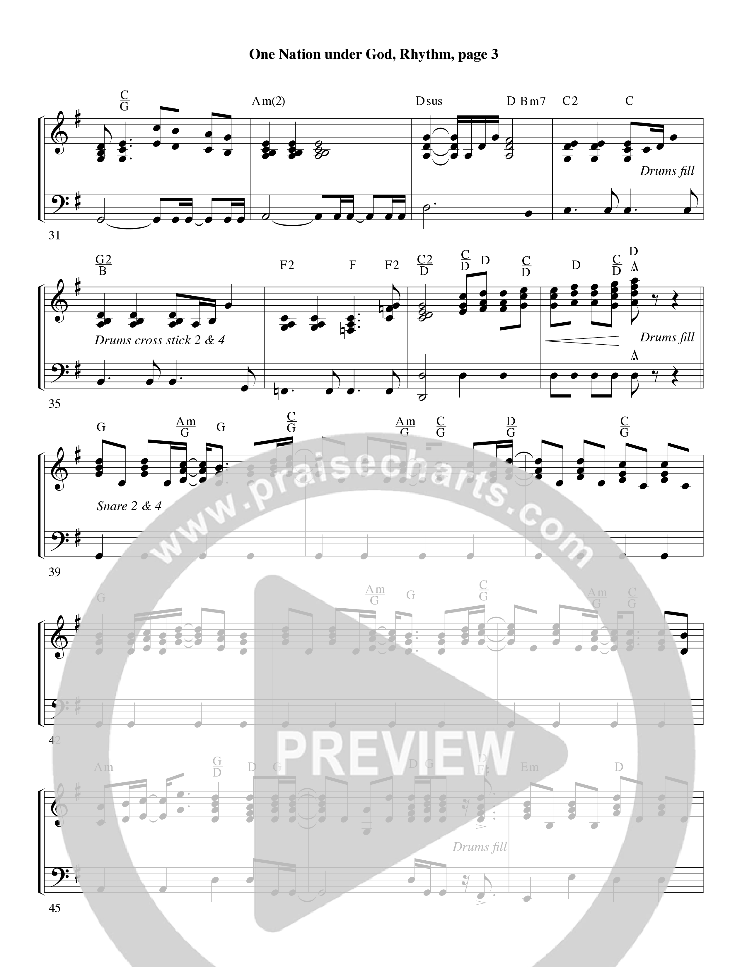 One Nation Under God (Choral Anthem SATB) Rhythm Chart (Word Music Choral / Arr. David Clydesdale)