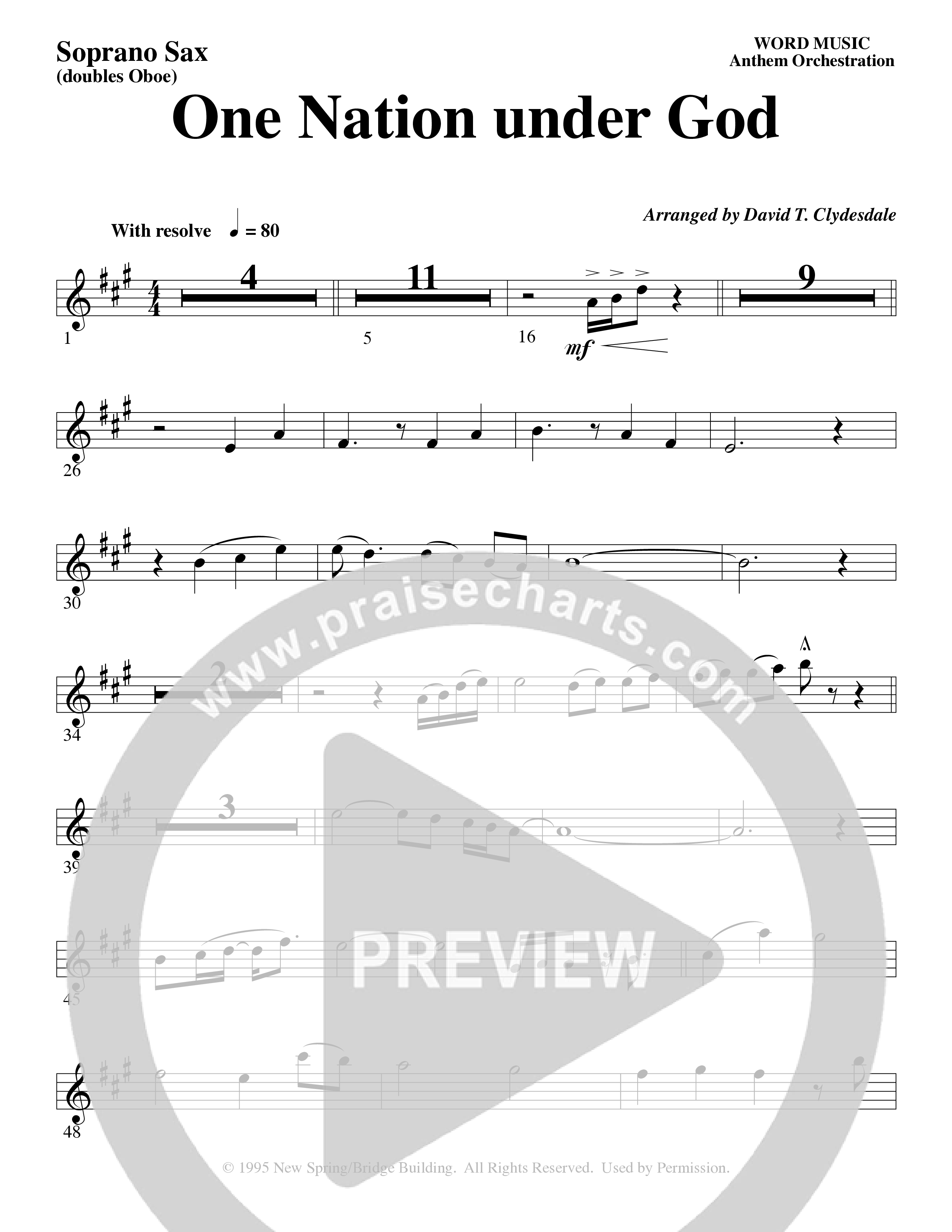 One Nation Under God (Choral Anthem SATB) Soprano Sax (Word Music Choral / Arr. David Clydesdale)