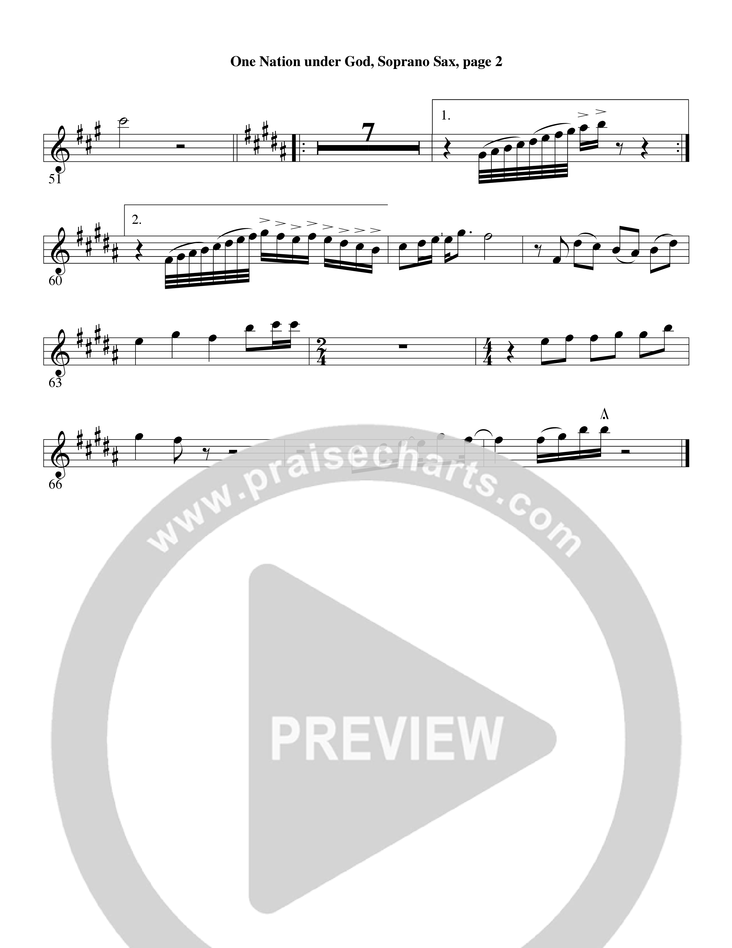 One Nation Under God (Choral Anthem SATB) Soprano Sax (Word Music Choral / Arr. David Clydesdale)