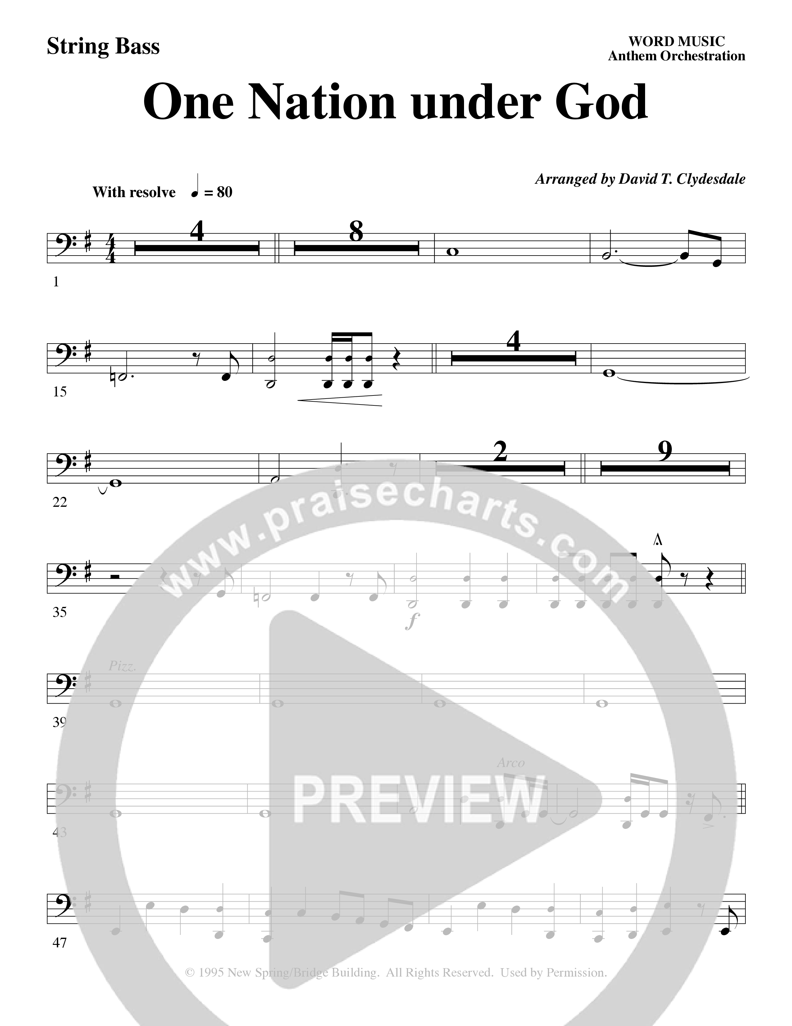One Nation Under God (Choral Anthem SATB) String Bass (Word Music Choral / Arr. David Clydesdale)